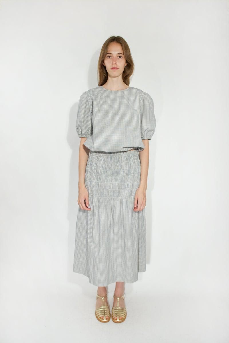 타이니코튼 체크 패턴 미디 스커트 FALDA A CUADROS SS25-686R30 VAINILLA/AZUL - 상세 이미지 3
