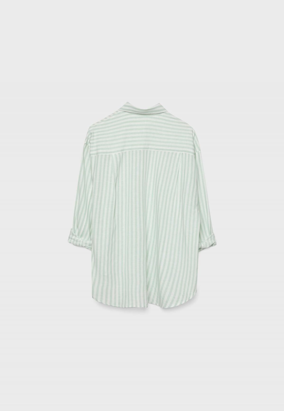스트라디바리우스 린넨블렌드 오버핏 스트라이프 긴팔셔츠 2027/022 PASTEL GREEN - 상세 이미지 5