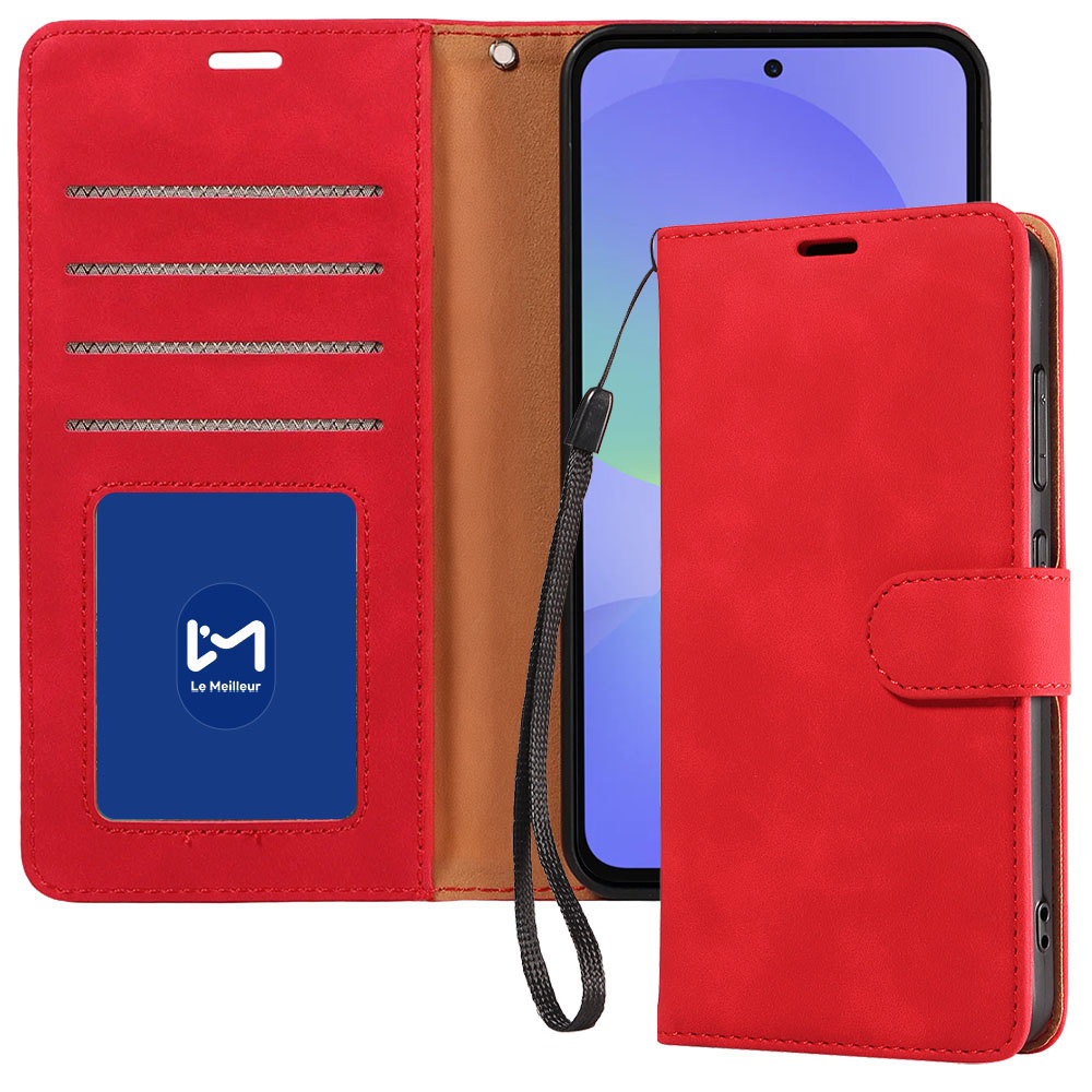 르메이어 가죽 카드수납 폴리오 지갑형 케이스 레드, 갤럭시A36 - 상품 이미지