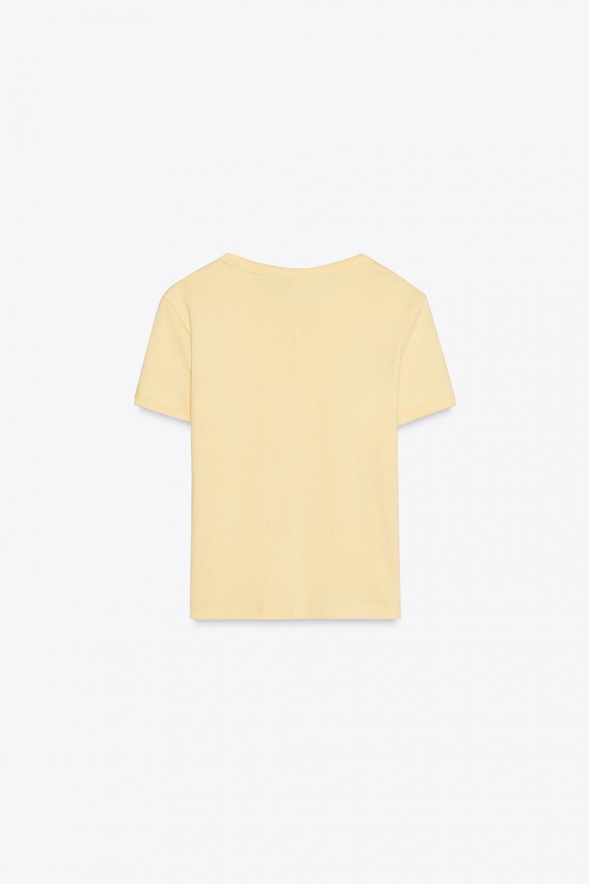 자라 크롭 미드웨이트 라운드넥 백라인 디테일 반팔 티셔츠 3253/321 YELLOW - 상세 이미지 5
