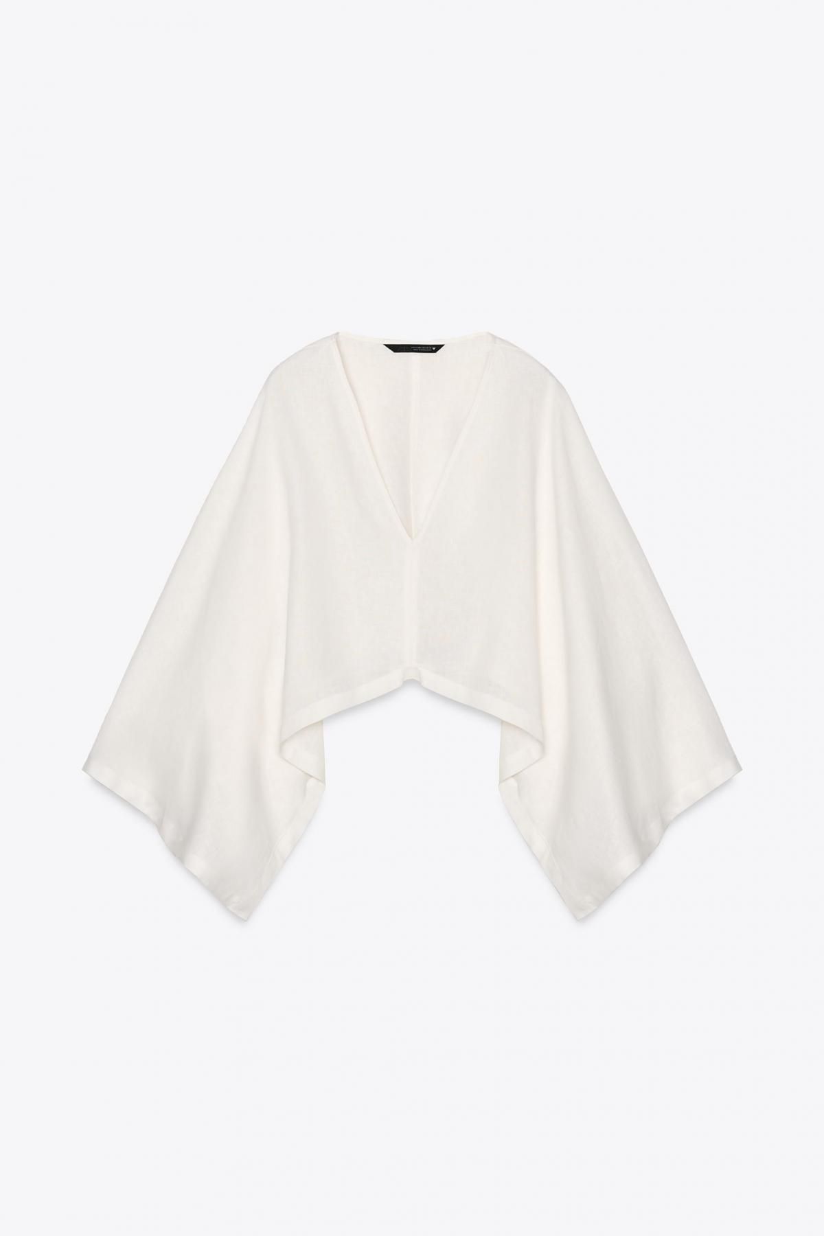 자라 미니멀 린넨 블렌드 비대칭 케이프 기모노 5427/871 OYSTER-WHITE - 메인 이미지