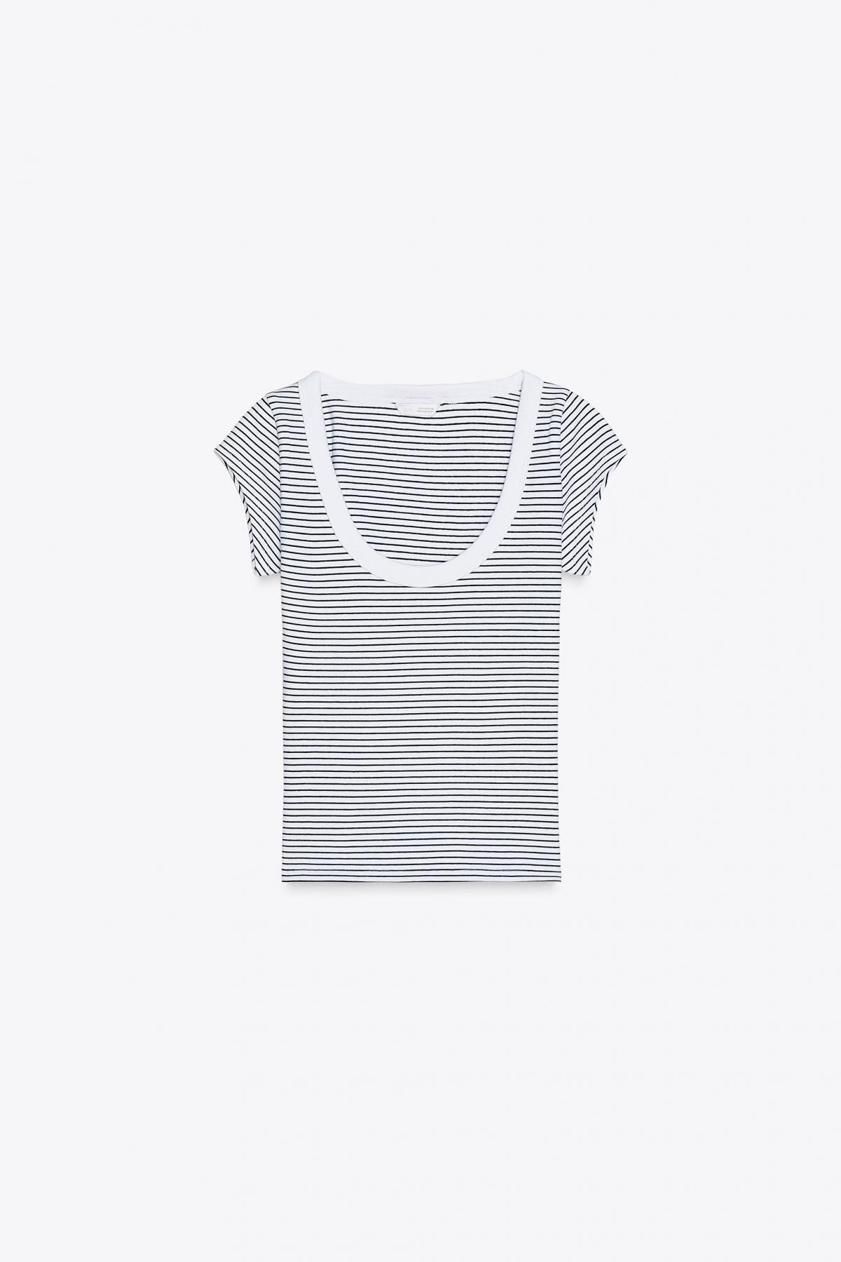 자라 라운드넥 코튼 블렌드 티셔츠 4174/320 STRIPED - 메인 이미지