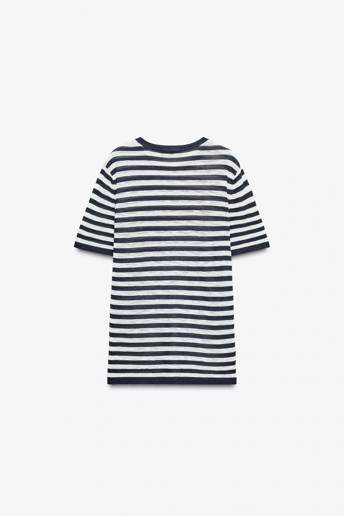 자라 스트라이프 라운드넥 반팔 니트 반팔 티셔츠 9325/100 NAVY / WHITE - 상세 이미지 5