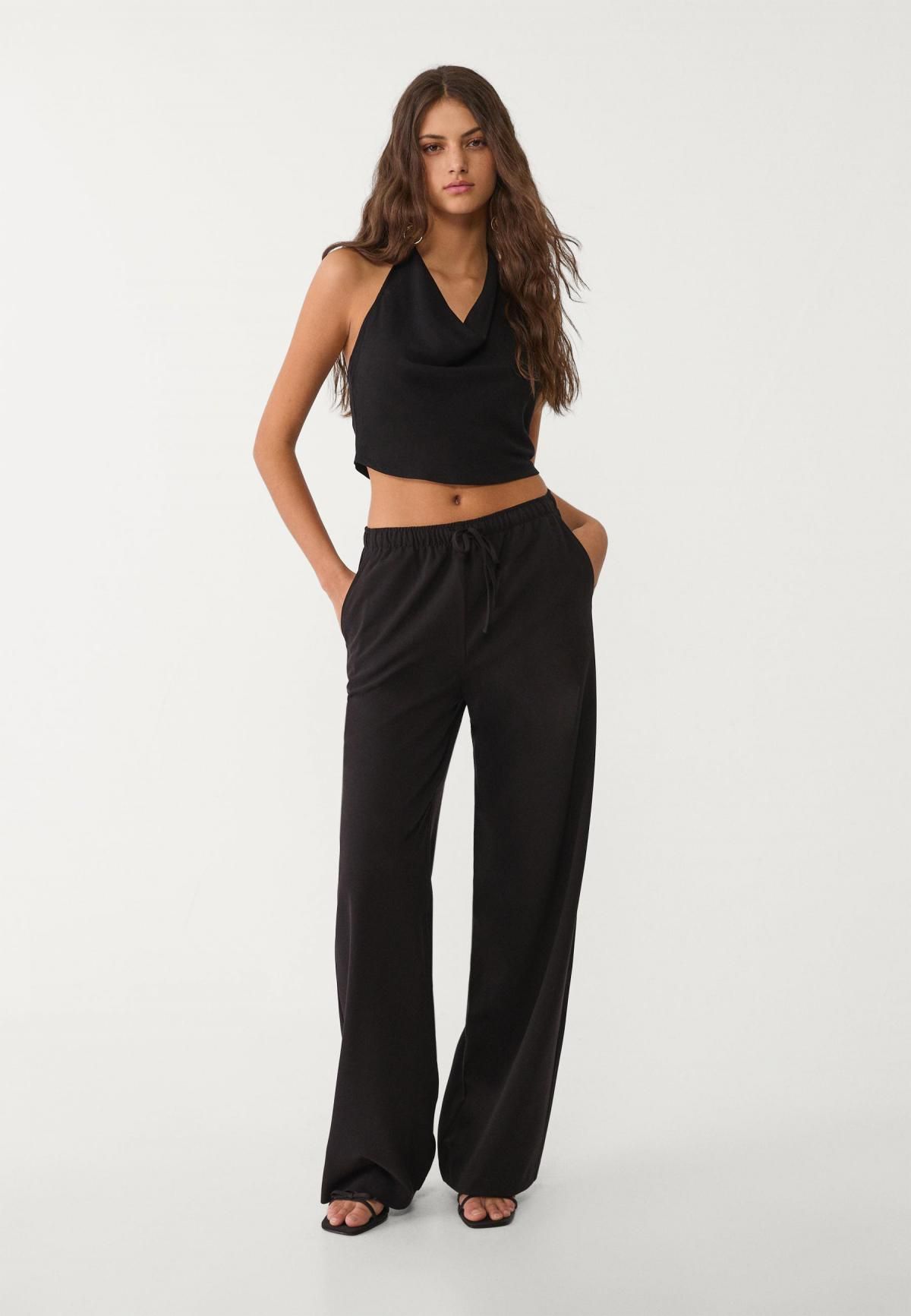 스트라디바리우스 와이드핏 롱 플루이드 밴딩 팬츠 1235/473 BLACK - 상세 이미지 2