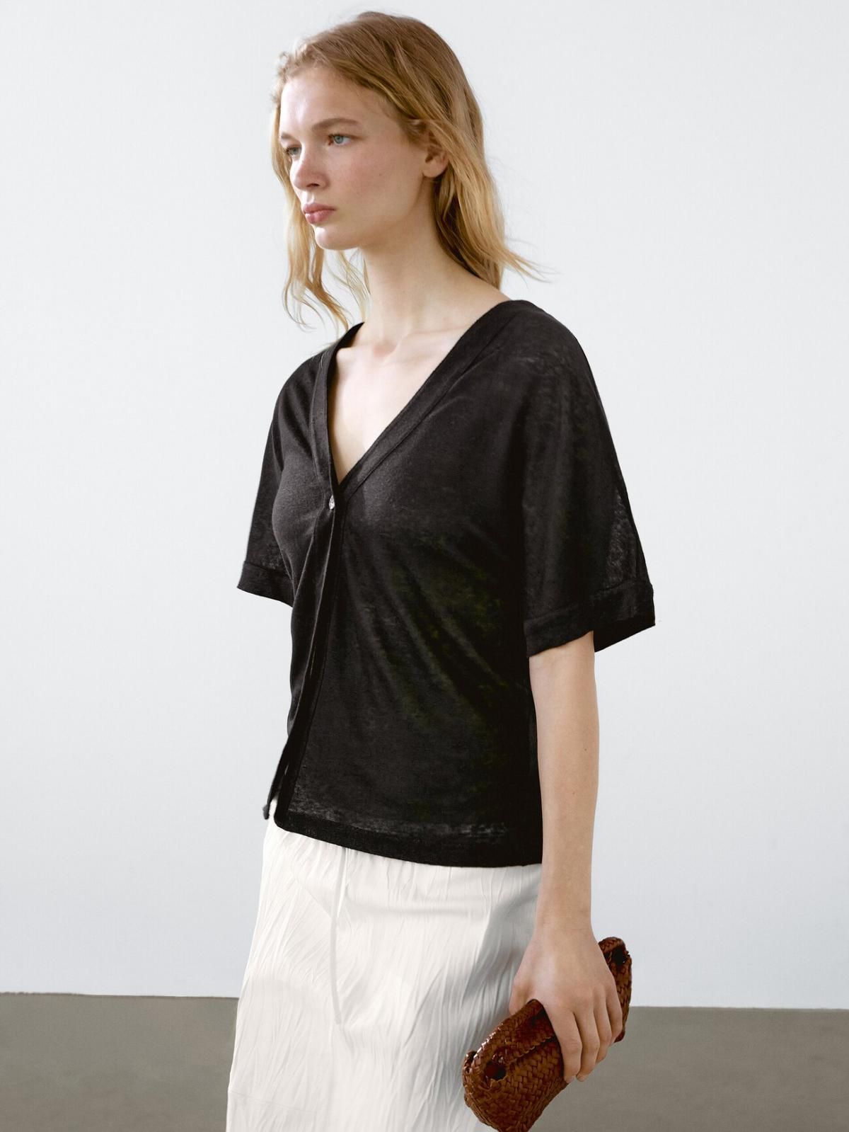 마시모두띠 린넨 브이넥 반팔 카디건 6861/897 BLACK - 상세 이미지 4