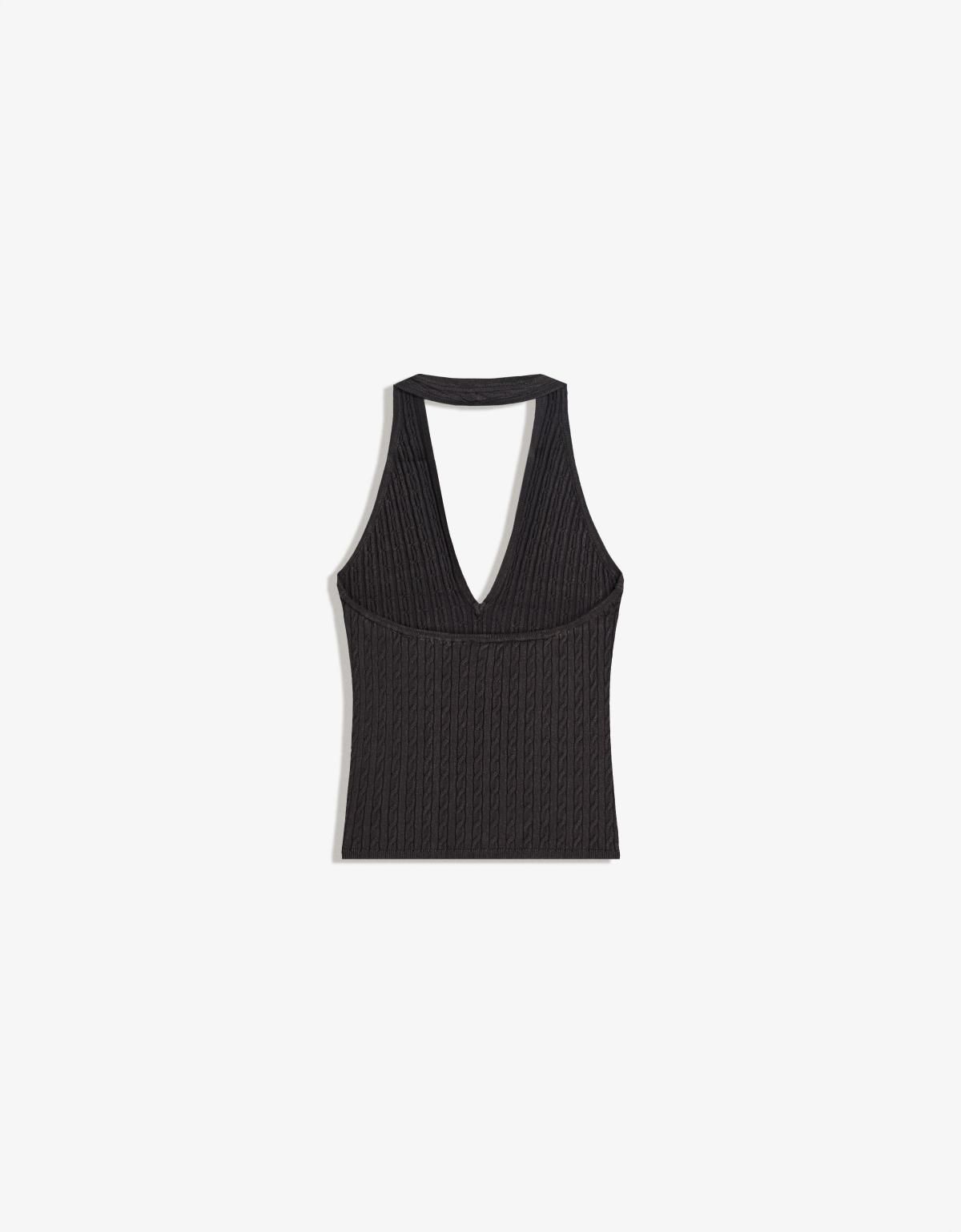 버쉬카 슬림핏 케이블 니트 홀터넥 민소매 탑 8749/623 BLACK - 상세 이미지 2