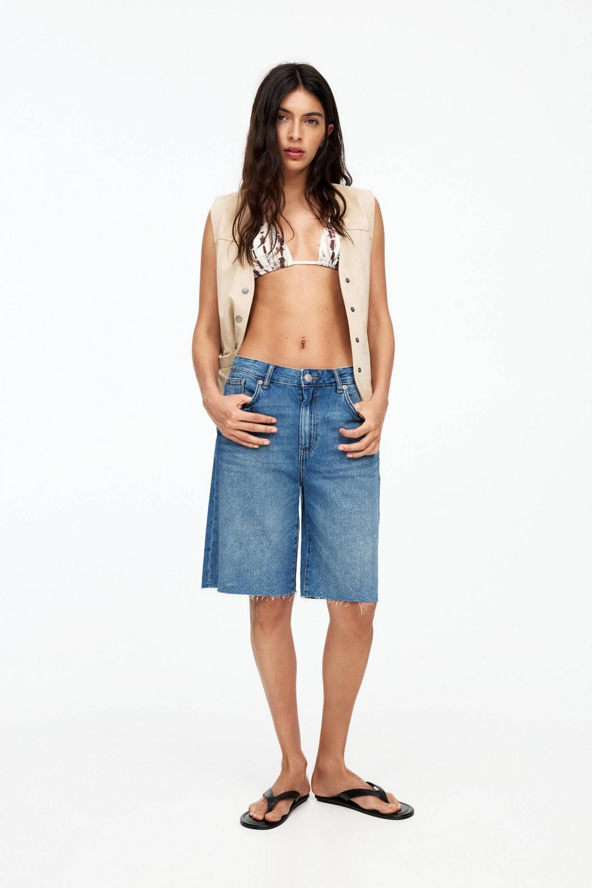 풀앤베어 데님 배기 버뮤다 배기핏 반바지 3697/304 DARK BLUE - 상세 이미지 3