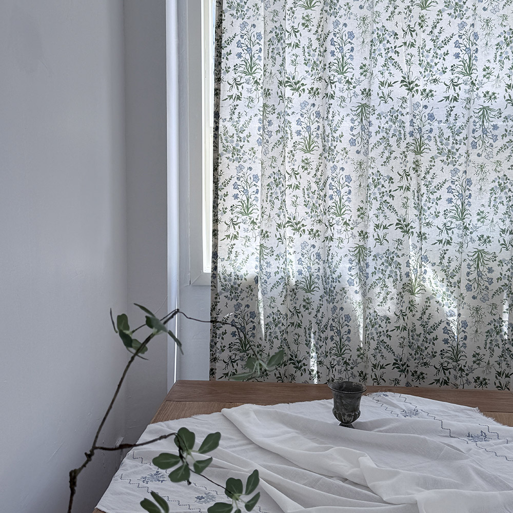 바이아미 아나벨 꽃무늬 아이방 빈티지 레트로 커튼 맞춤제작 린넨 커튼