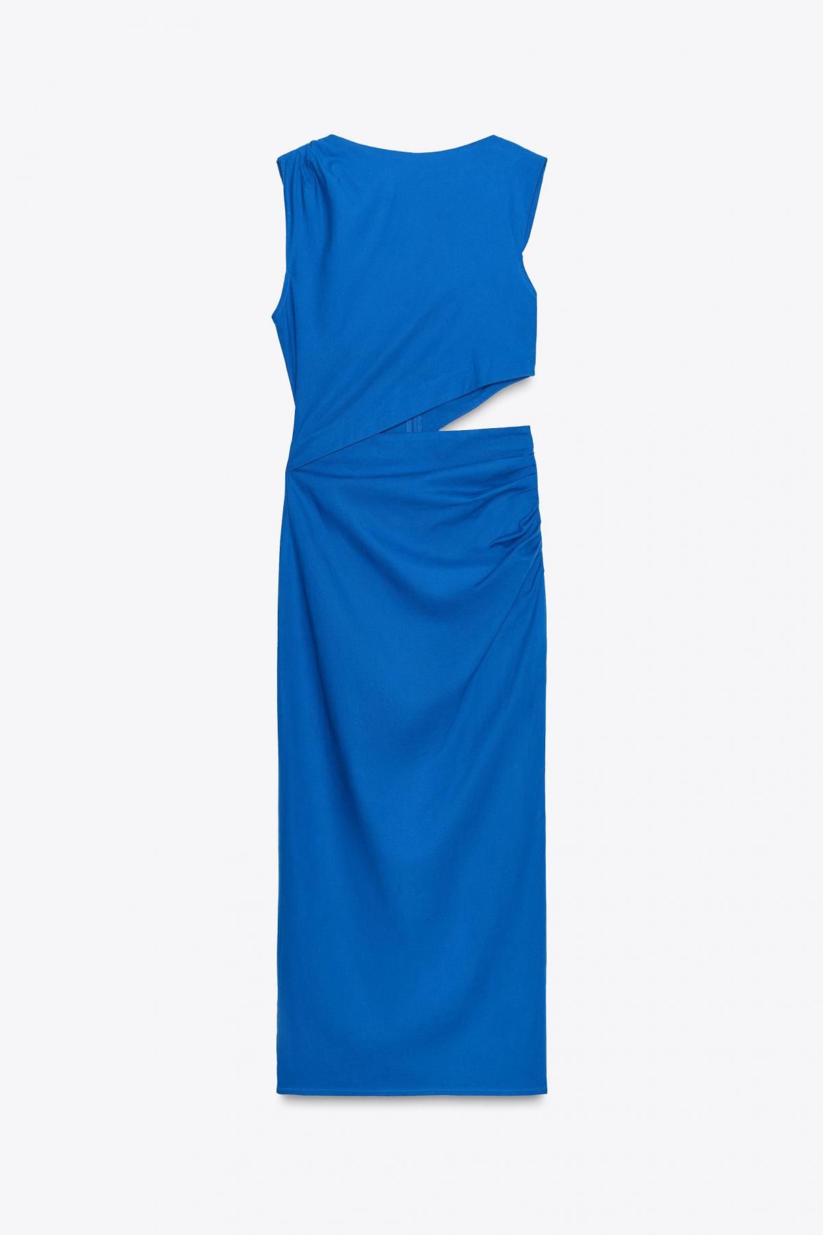 자라 린넨 블렌드 블루 컷아웃 미디 원피스 6962/221 COBALT - 메인 이미지