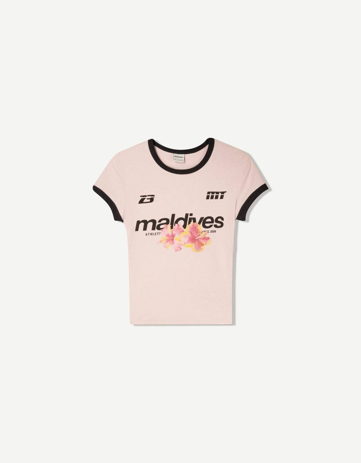 버쉬카 트렌디 배색프린트 반팔 티셔츠 2705/443 PINK - 상품 이미지