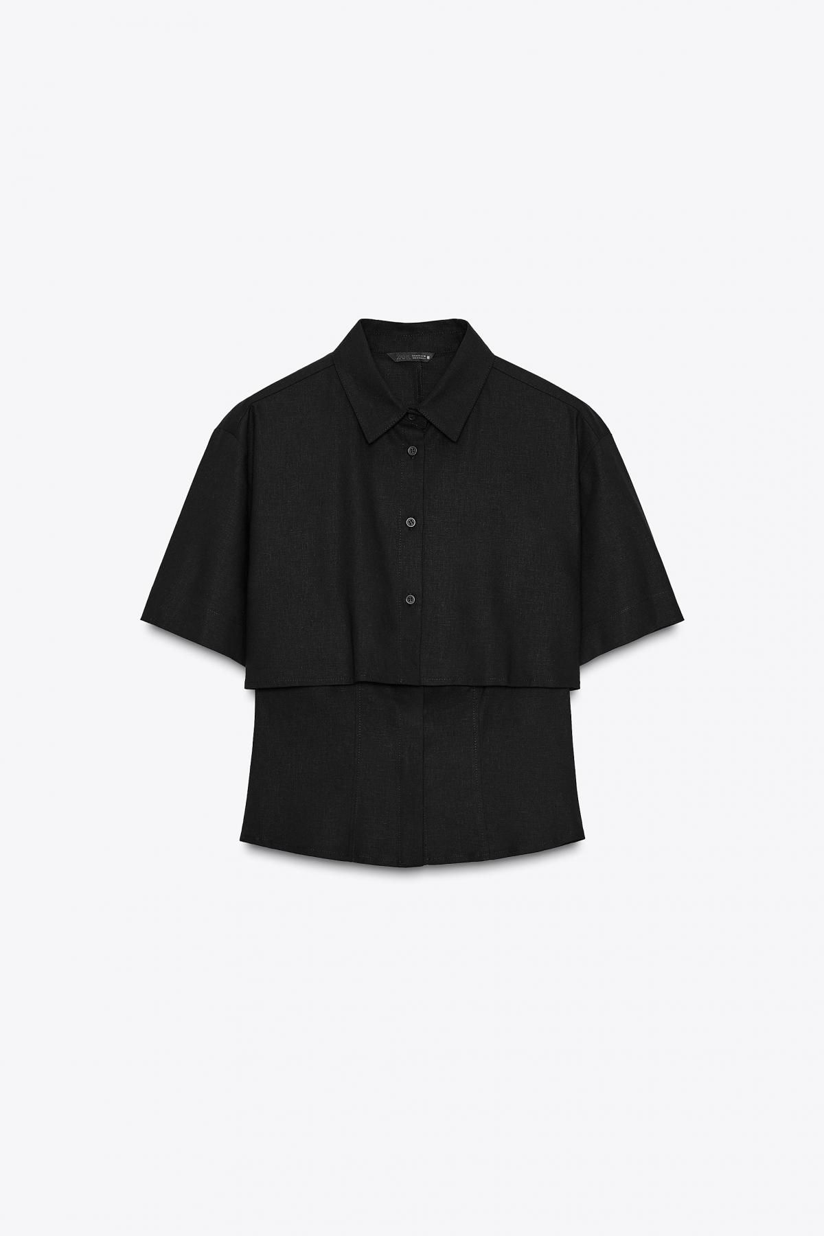 자라 린넨블렌드 더블레이어 반팔셔츠 8029/723 BLACK - 메인 이미지