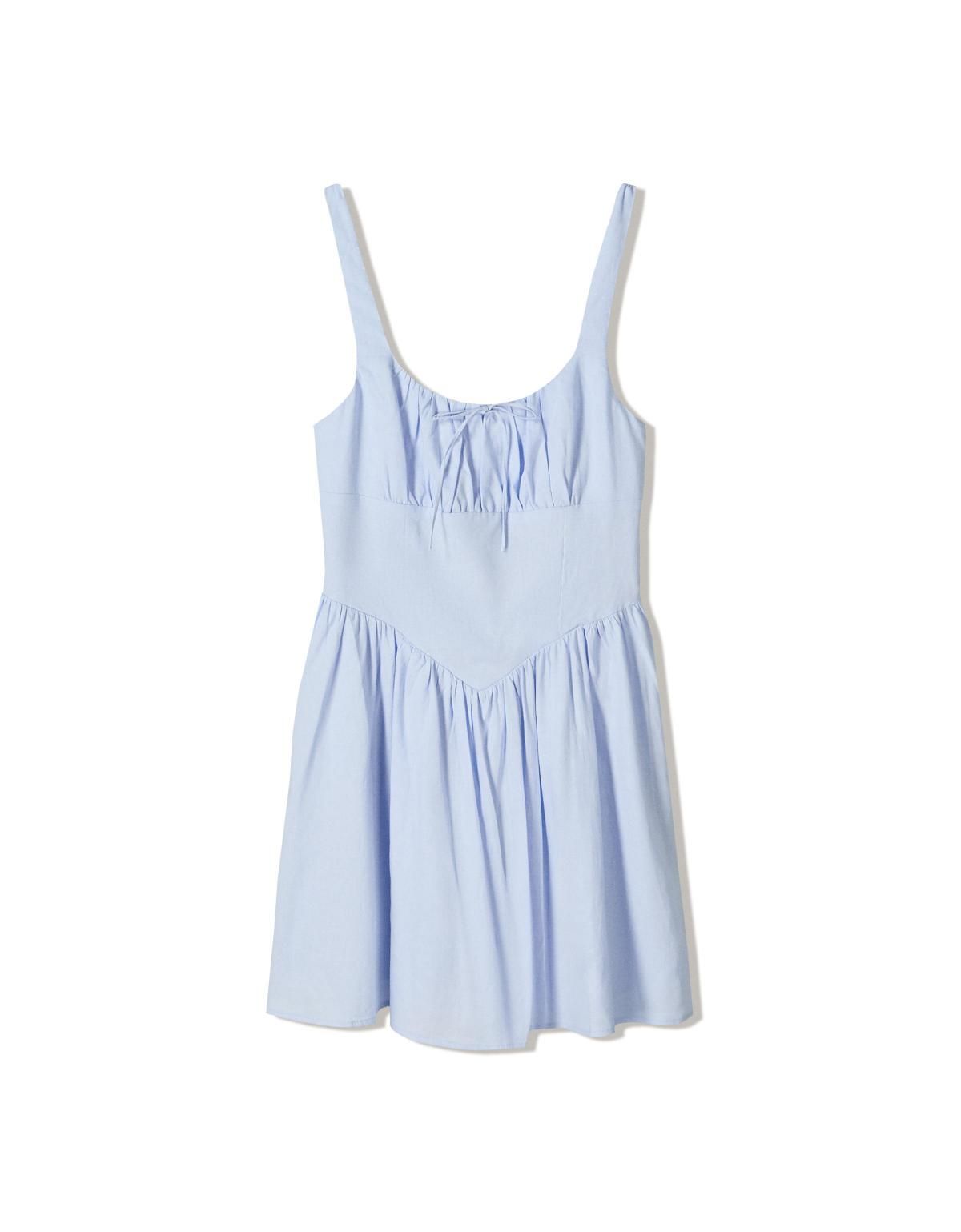 버쉬카 리넨 블렌드 플레어 라이트블루 미니 원피스 5848/741 BLUE - 상세 이미지 3