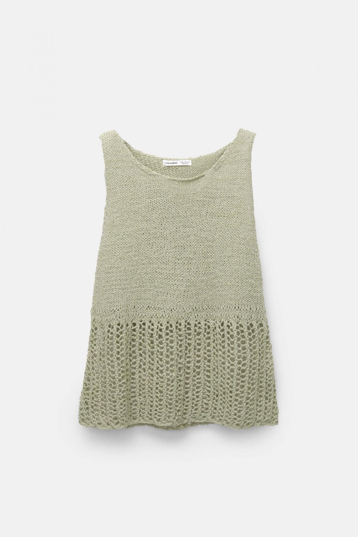 풀앤베어 오픈워크 니트 민소매 탑 7550/312 KHAKI - 메인 이미지