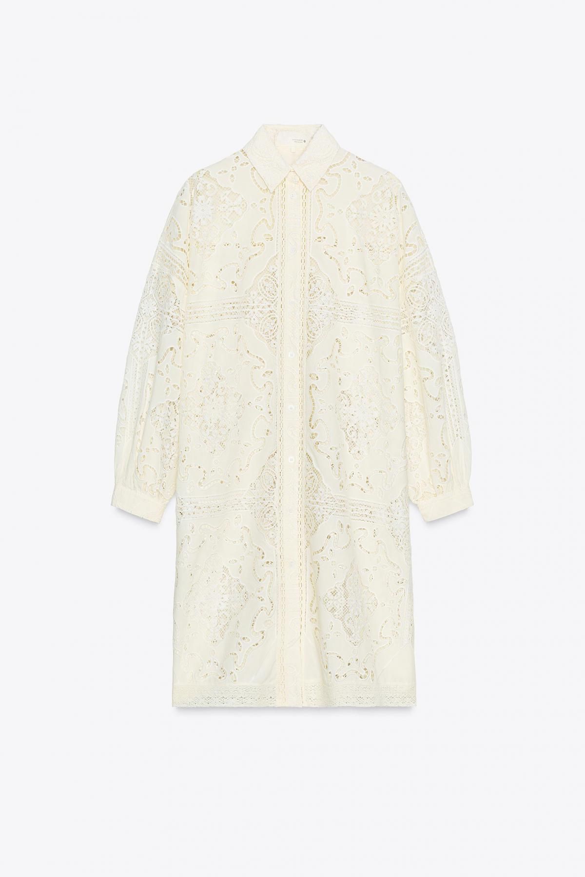 자라 레이스 자수 롱 셔츠 원피스 2731/041 BEIGE - 메인 이미지