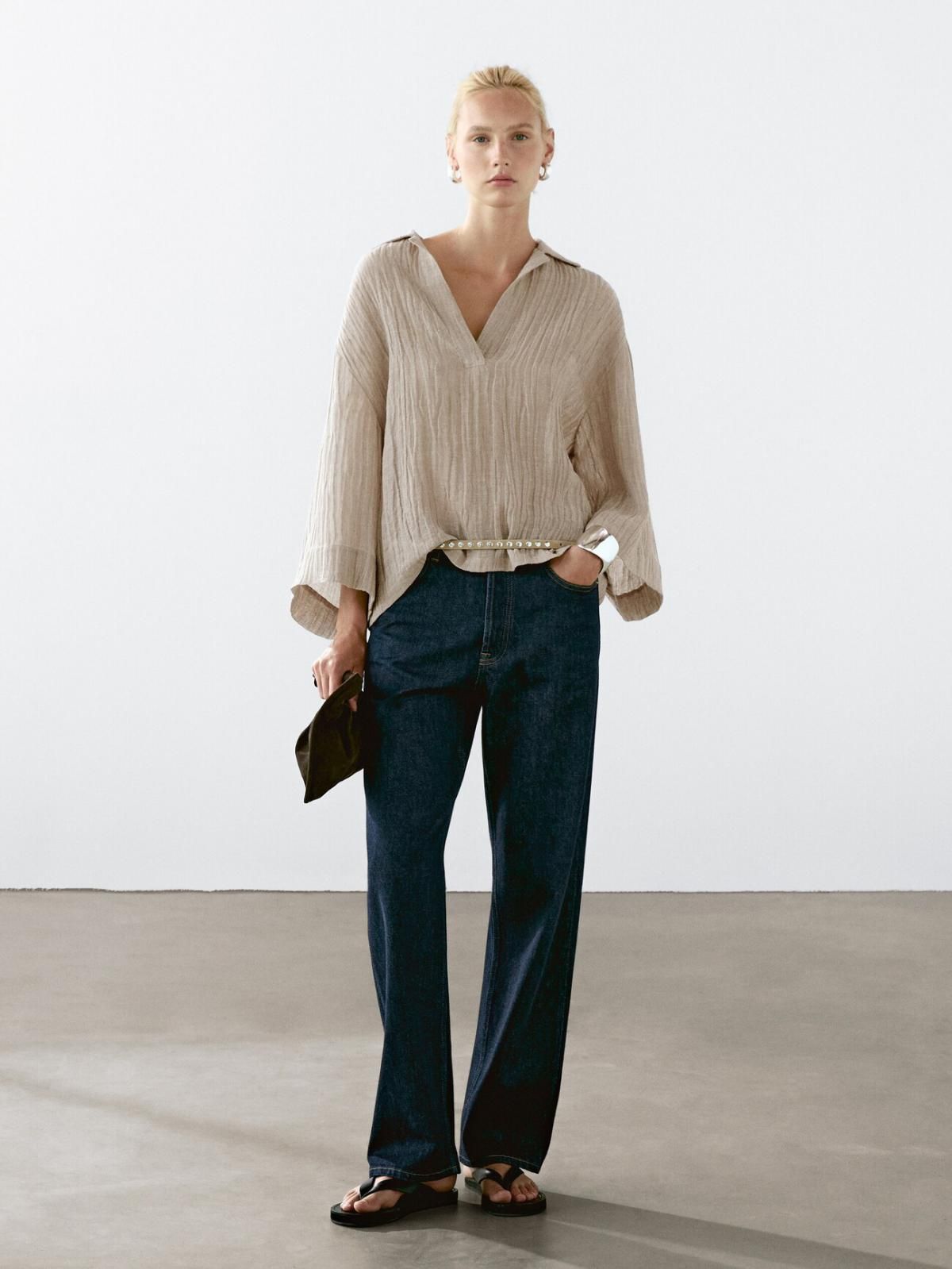 마시모두띠 내추럴 린넨 블렌드 오픈넥 블라우스 5114/715 BEIGE - 상세 이미지 3