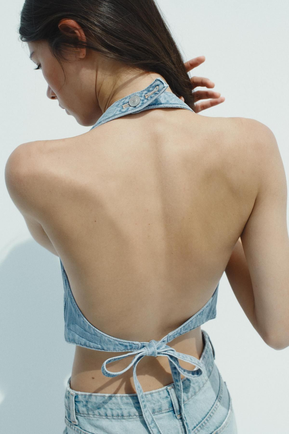 자라 데님 브이넥 베스트 탑 5252/260 LIGHT BLUE - 상세 이미지 5