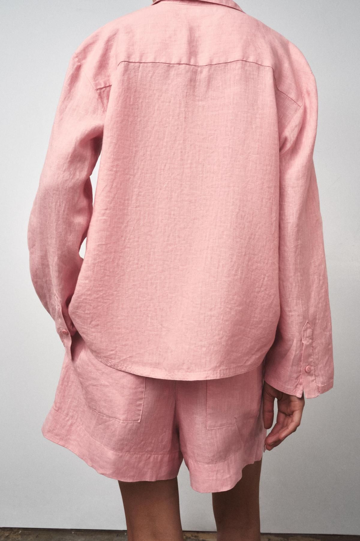 자라 린넨 루즈핏 브이넥 긴팔 셔츠 4786/101 PINK - 상세 이미지 4