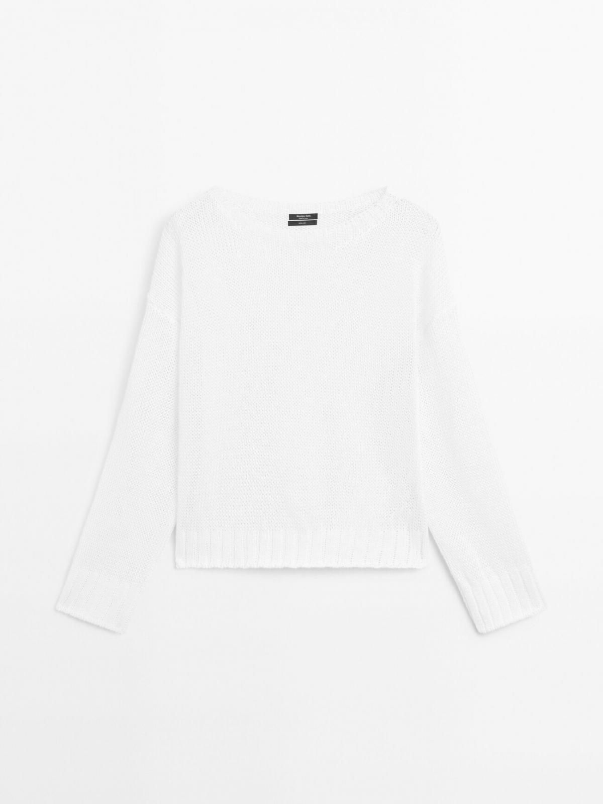 마시모두띠 화이트 린넨 라운드넥 니트 5648/575 WHITE - 상품 이미지