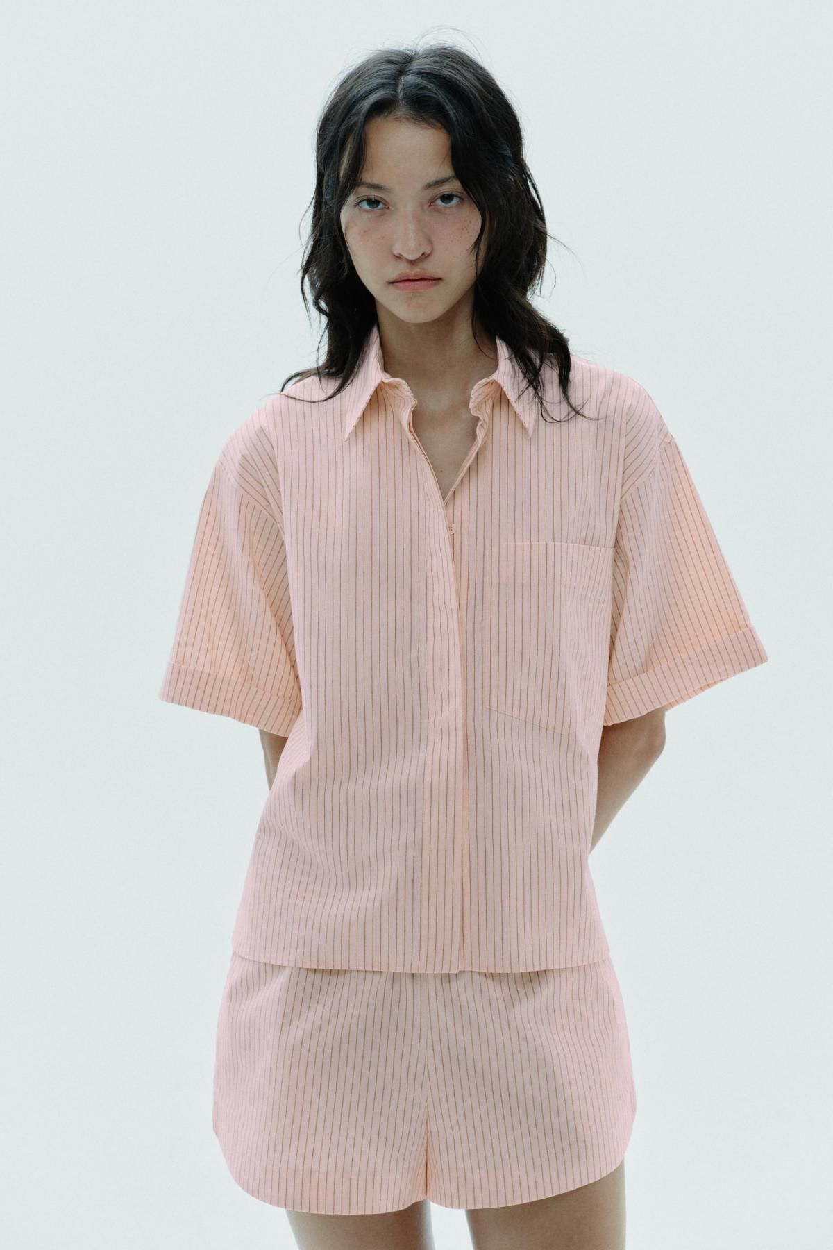 자라 스트라이프 포플린 오버핏 반팔 셔츠 7962/174 PEACH - 상세 이미지 3