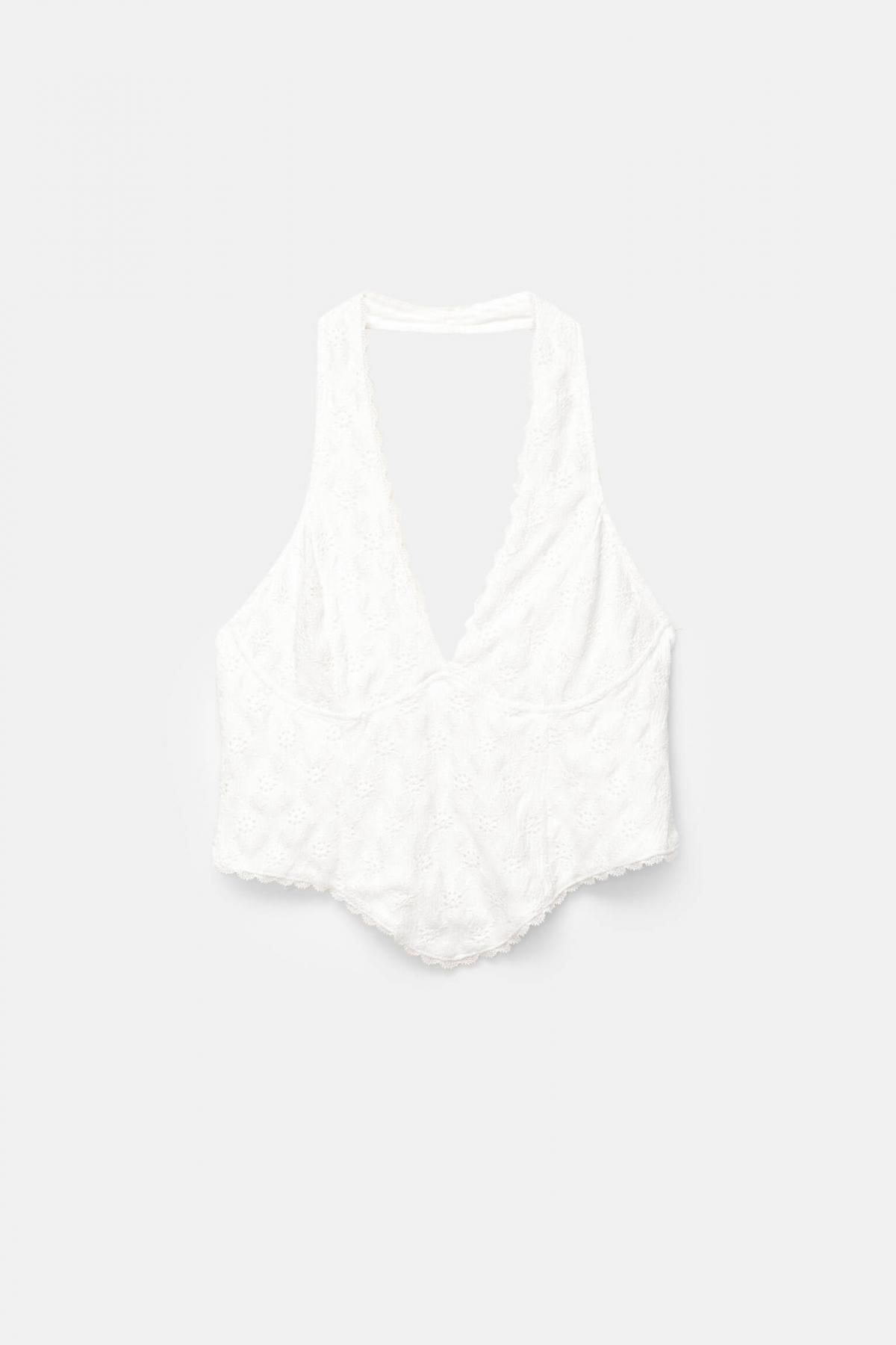 풀앤베어 스위스 자수 백리스 홀터넥 크롭 탑 7151/310 WHITE - 상품 이미지