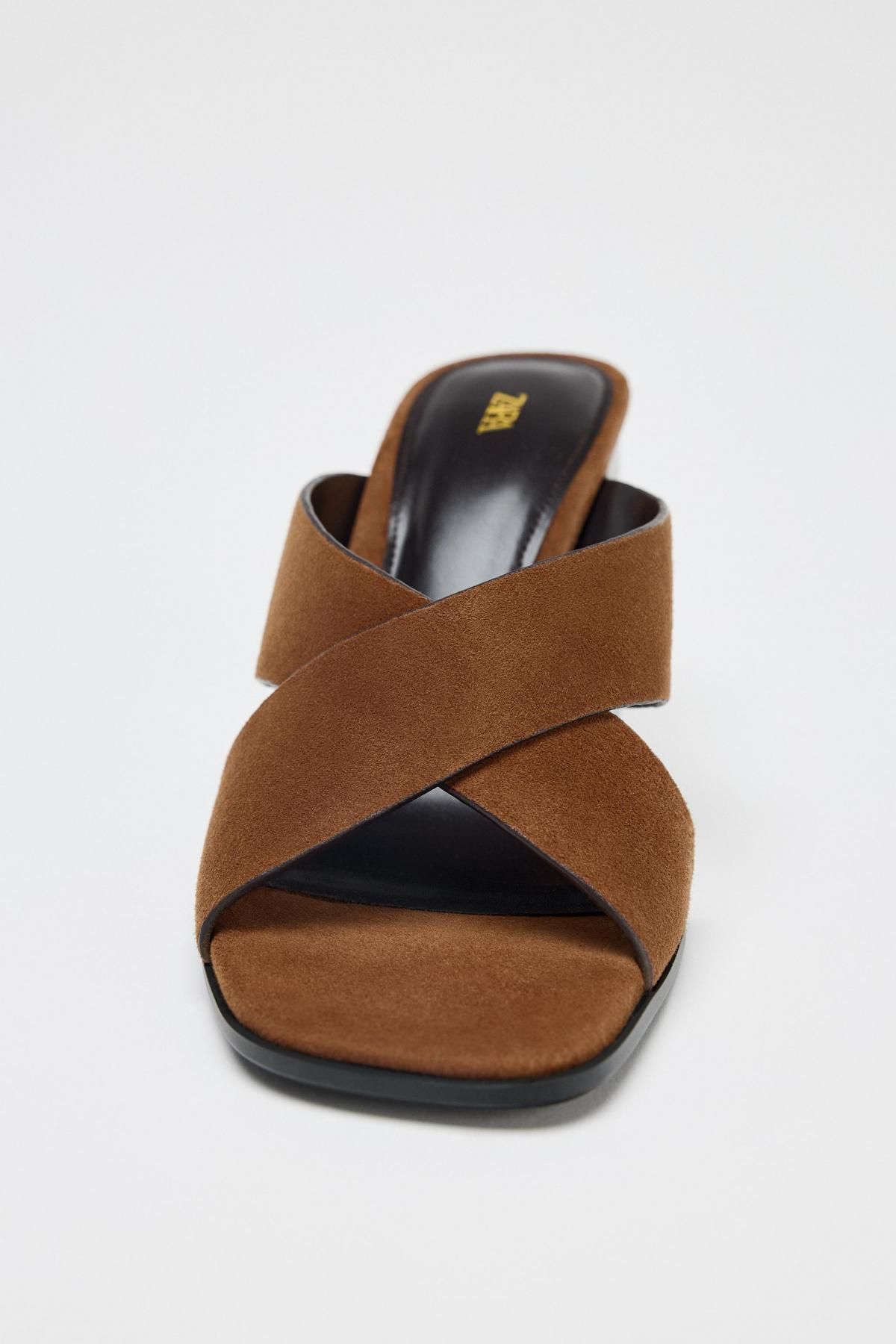자라 스웨이드 블록힐 슬라이드 샌들 1342/610 BROWN - 상세 이미지 5