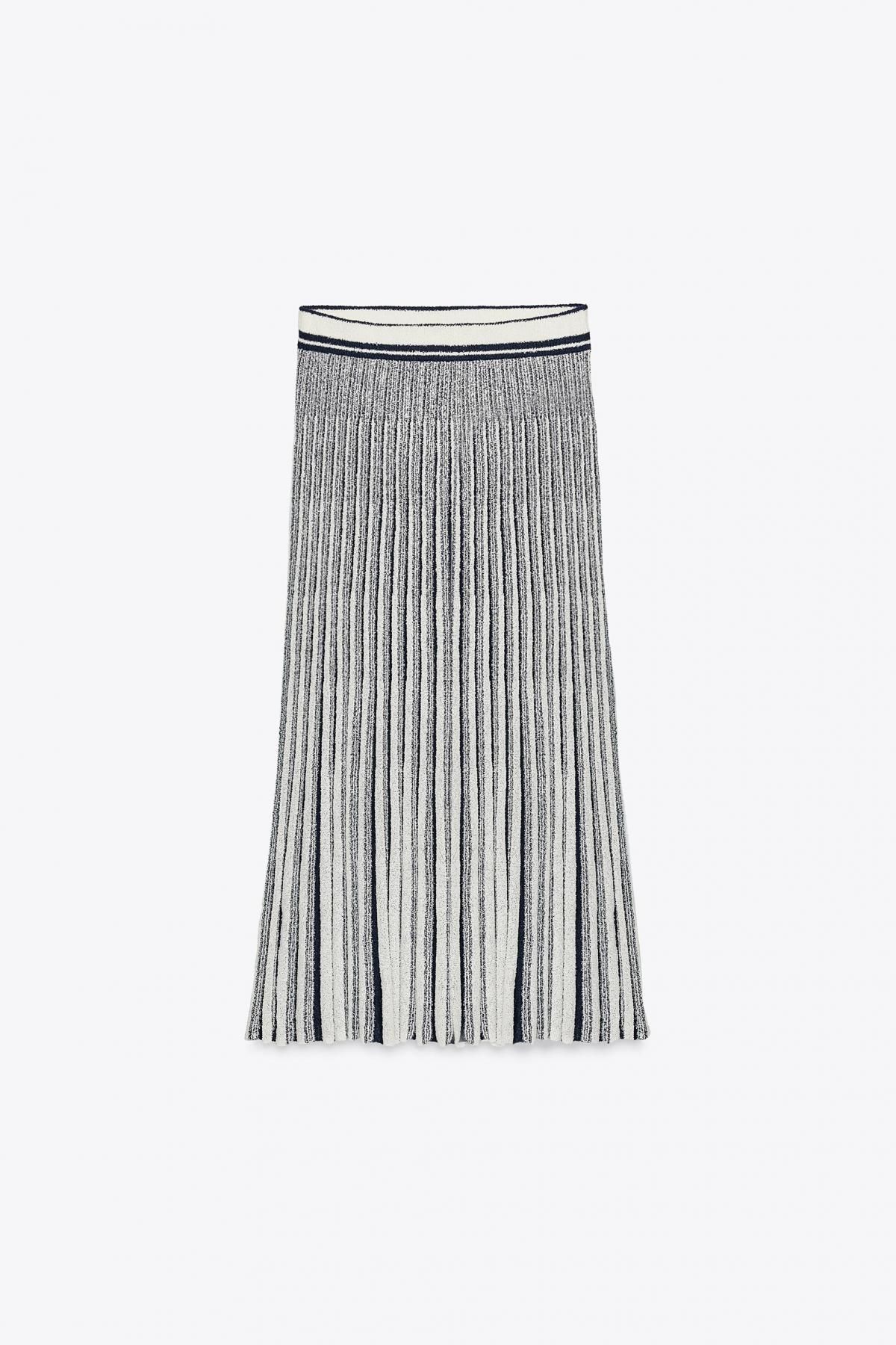 자라 스트라이프 니트 컷아웃 미디 스커트 8779/634 ECRU / NAVY - 메인 이미지