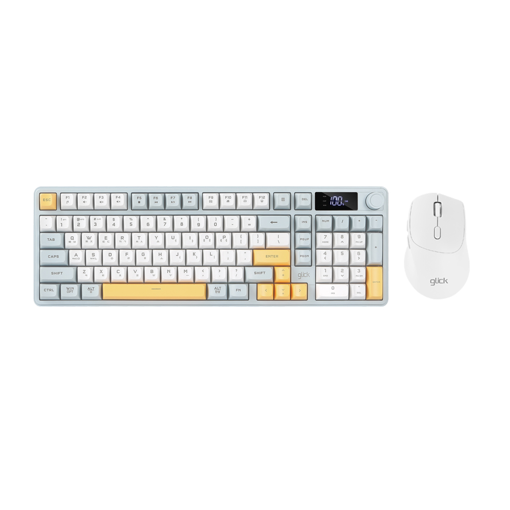 지클릭커 오피스프로 WMK50 사일런스 M RGB 풀윤활 무소음 방수 무선 블루투스 LCD 98 키보드 마우스 세트 NavyBlue - 상품 이미지