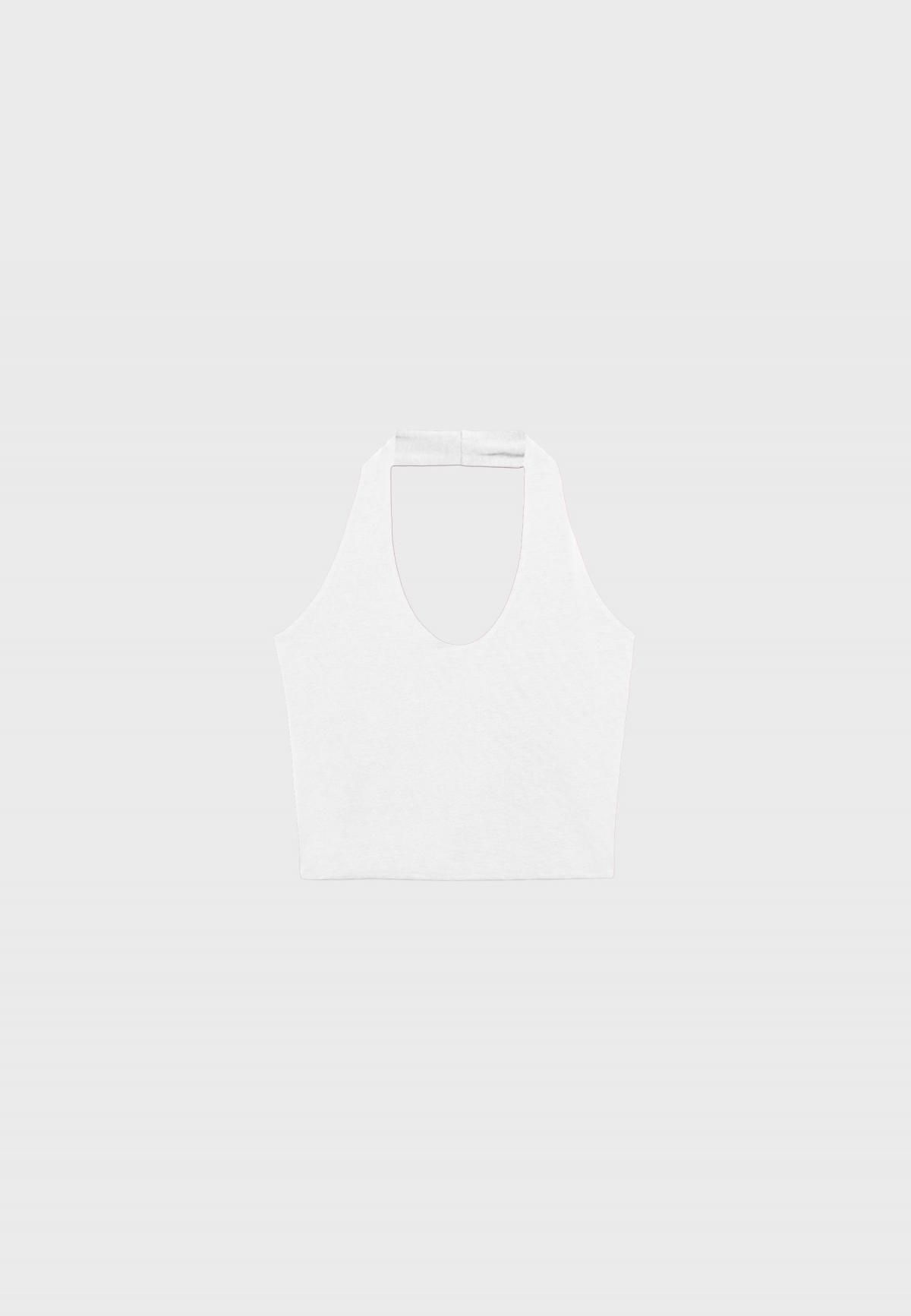 스트라디바리우스 베이직 슬림핏 홀터넥 크롭탑 2535/341 WHITE - 상세 이미지 2