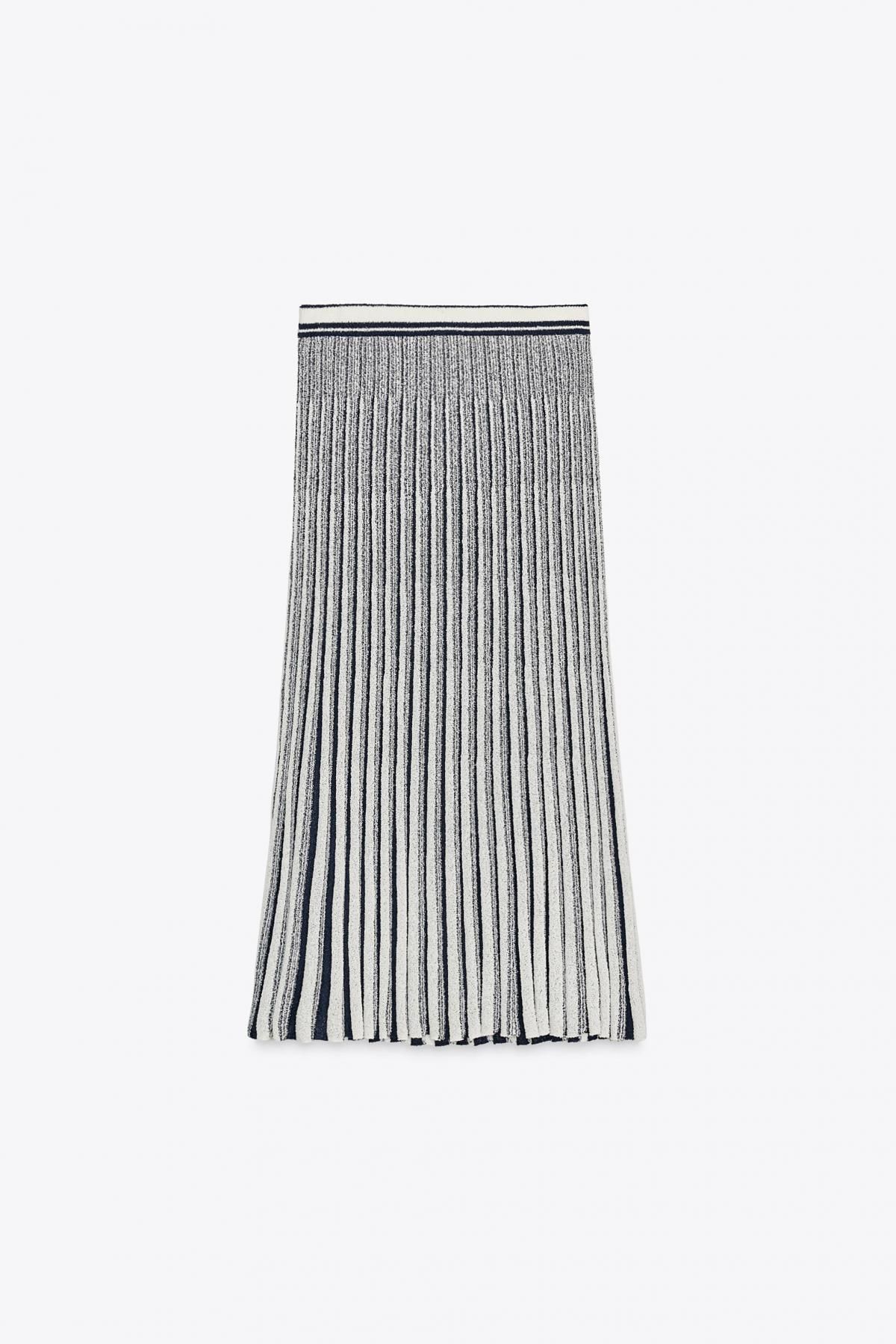자라 스트라이프 니트 컷아웃 미디 스커트 8779/634 ECRU / NAVY - 상세 이미지 5