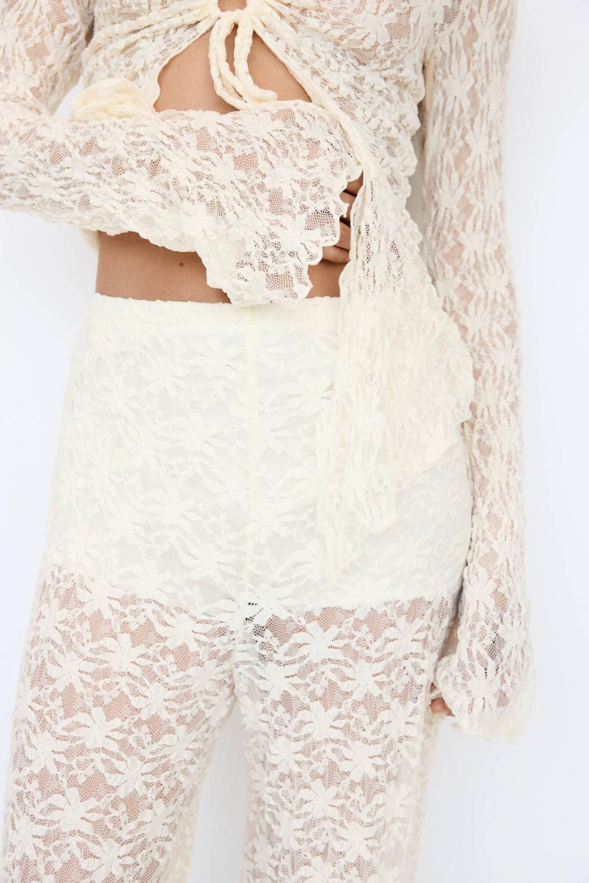 풀앤베어 레이스 스트레이트핏 슬랙스 팬츠 7675/300 ECRU - 상세 이미지 4