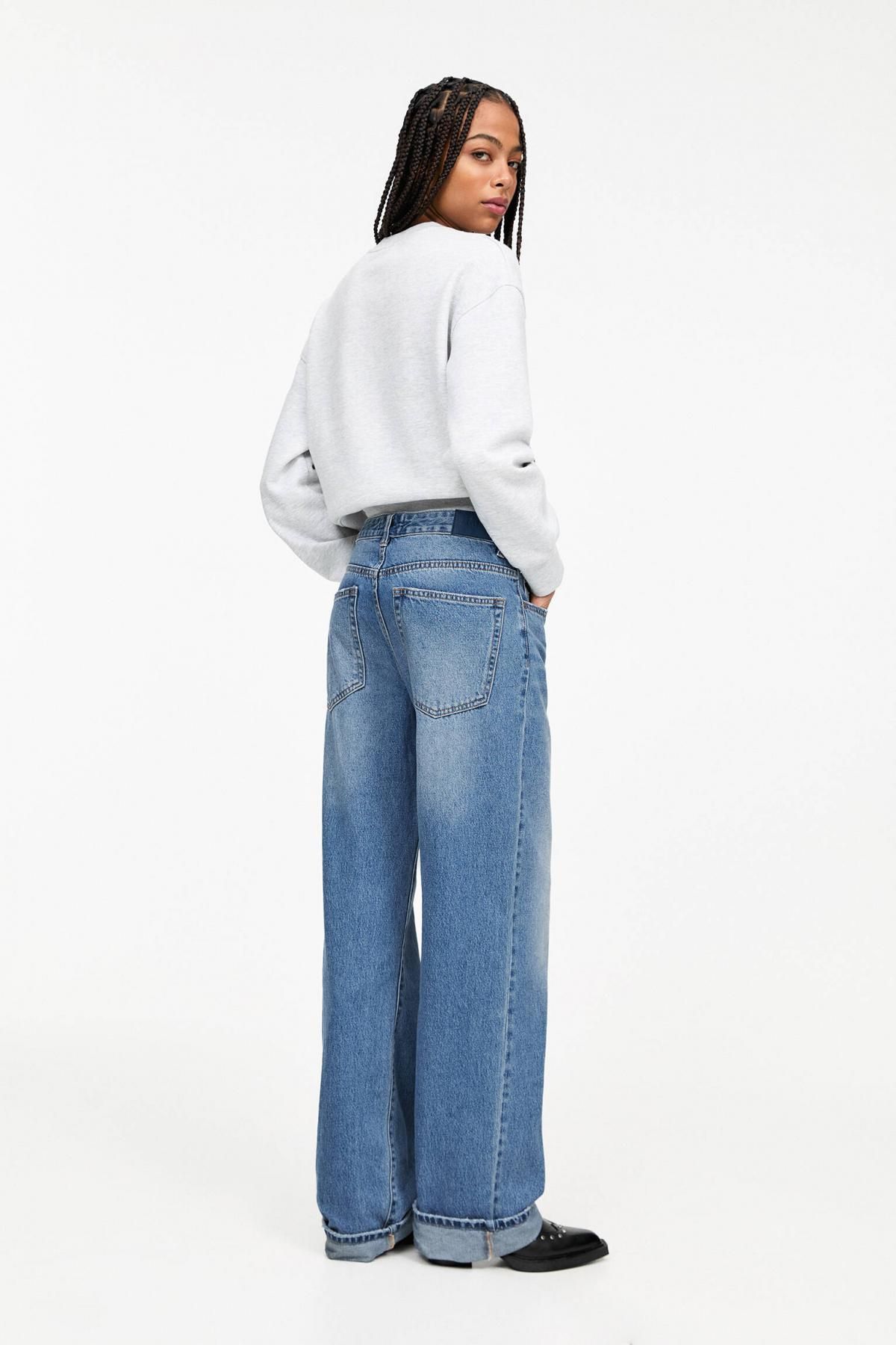 풀앤베어 데님 스트레이트 배기핏 턴업 청바지 3687/310 MEDIUM BLUE - 상세 이미지 4