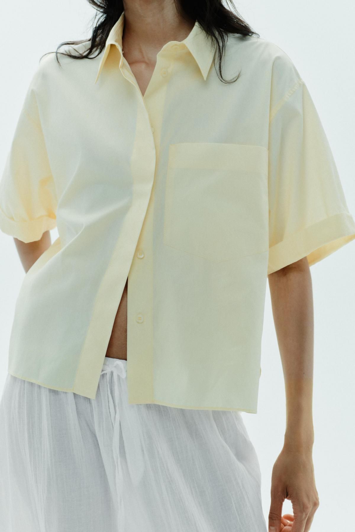 자라 미니멀 포켓 포플린 반팔 셔츠 7962/174 YELLOW - 상세 이미지 5