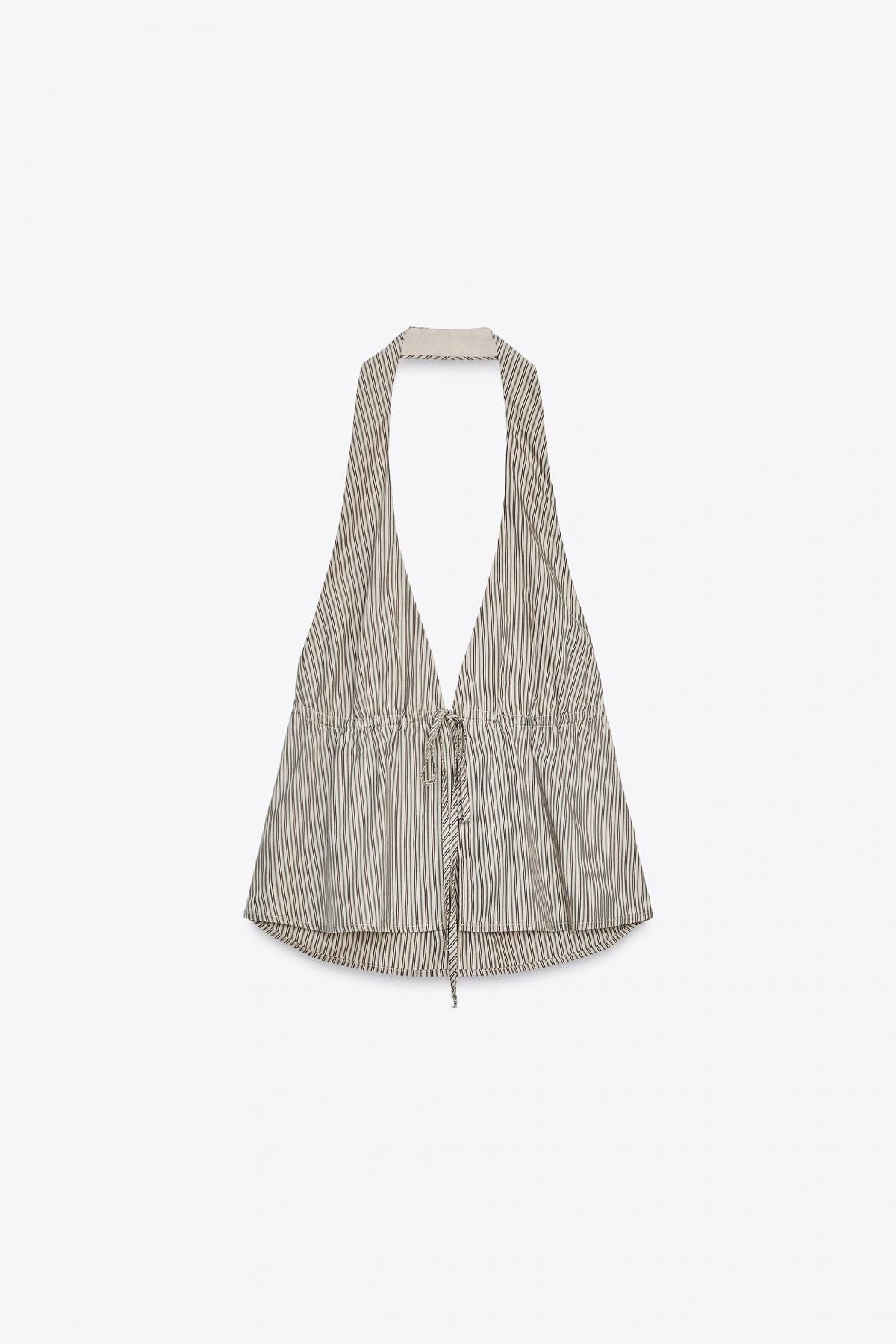 자라 스트라이프 포플린 홀터넥 민소매 탑 4772/106 BROWN / GREEN - 메인 이미지