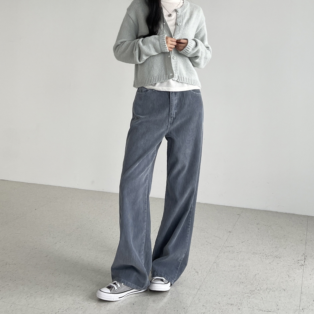 코듀로이팬츠 여성가을바지 세미와이드 뒷밴딩 일자 통바지 누브 골덴팬츠 - 상세 이미지 2