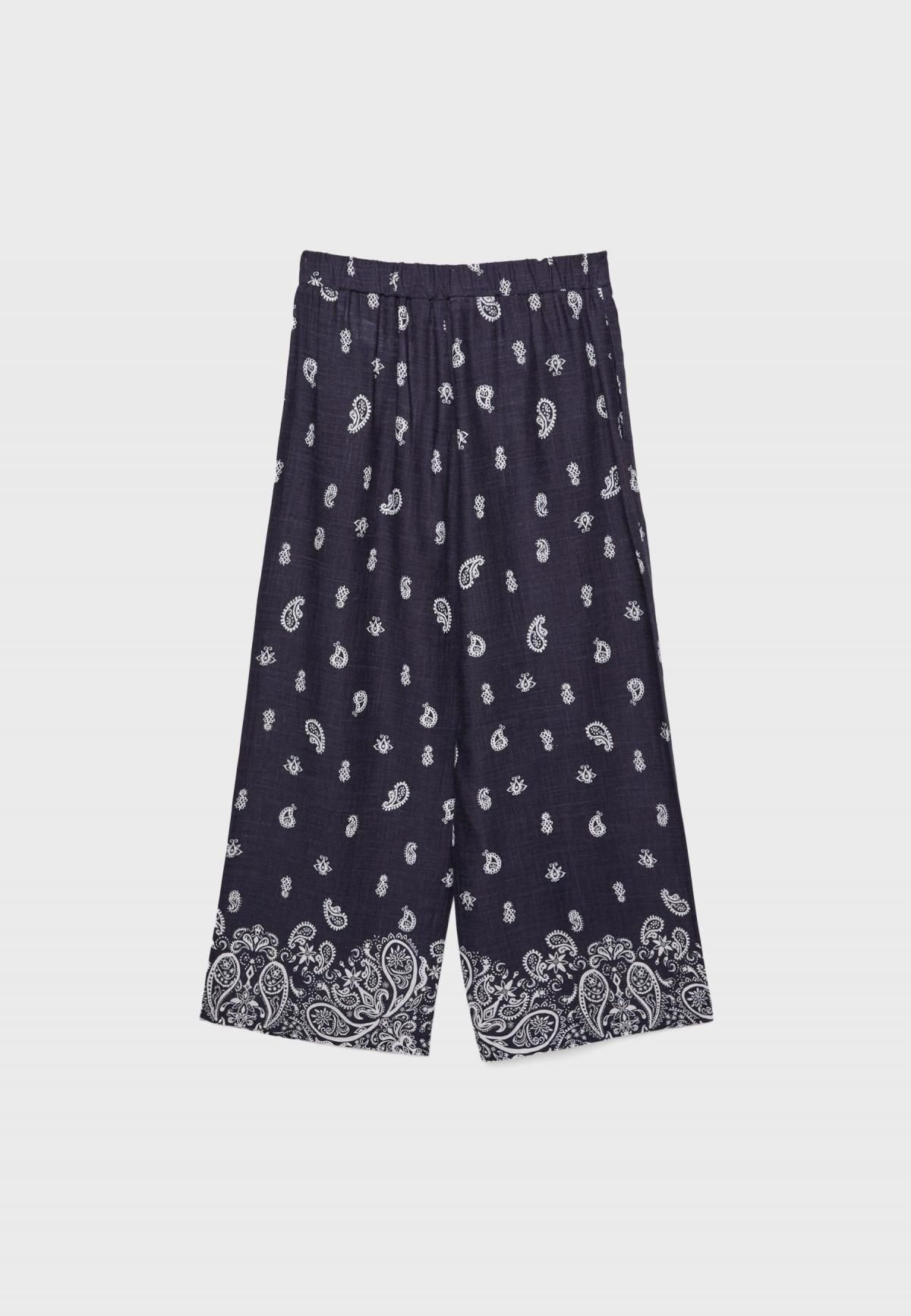스트라디바리우스 페이즐리 패턴 와이드 린넨 큐롯 팬츠 1200/779 DARK BLUE - 상세 이미지 2