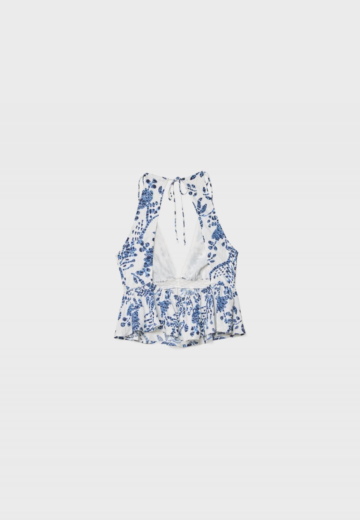스트라디바리우스 에스닉 플라워 프린트 메탈릭 스트랩 민소매 블라우스 6200/911 ROYAL BLUE - 상세 이미지 2