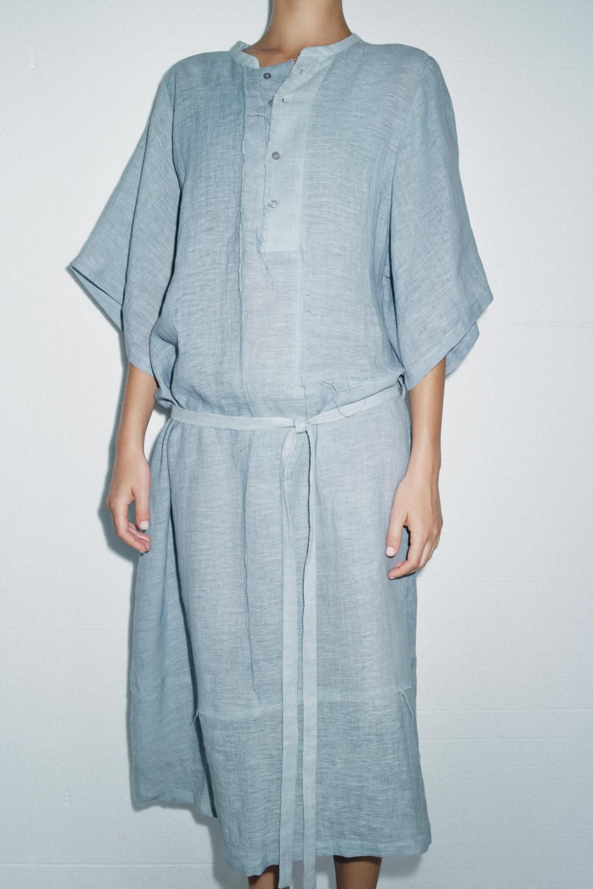 자라 린넨블렌드 미디 셔츠 원피스 9059/801 BLUE / GREY - 상세 이미지 4
