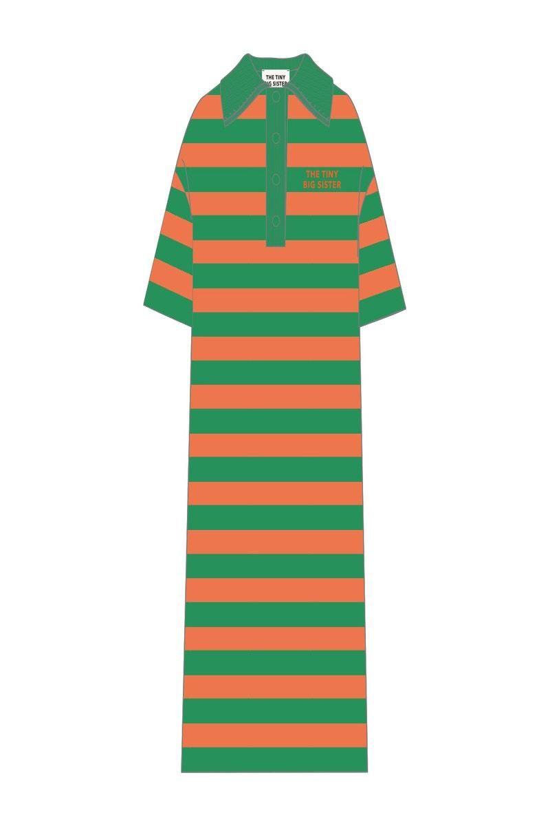 타이니코튼 스트라이프 폴로 카라 미디 원피스 SS25-762R73 VERDE/ROJO - 상세 이미지 3