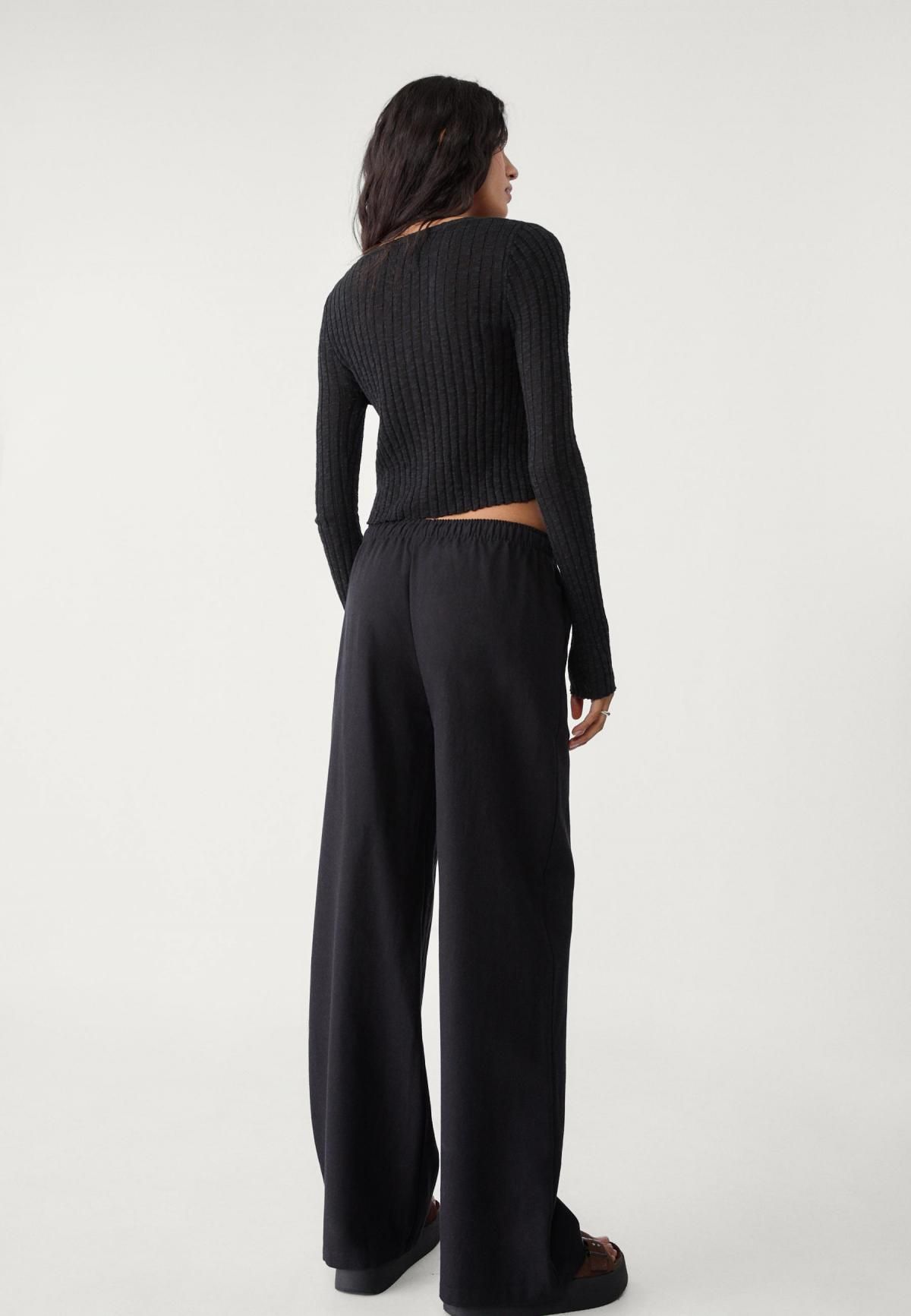 스트라디바리우스 린넨블렌드 와이드 스트레이트 밴딩팬츠 7255/450 BLACK - 상세 이미지 5