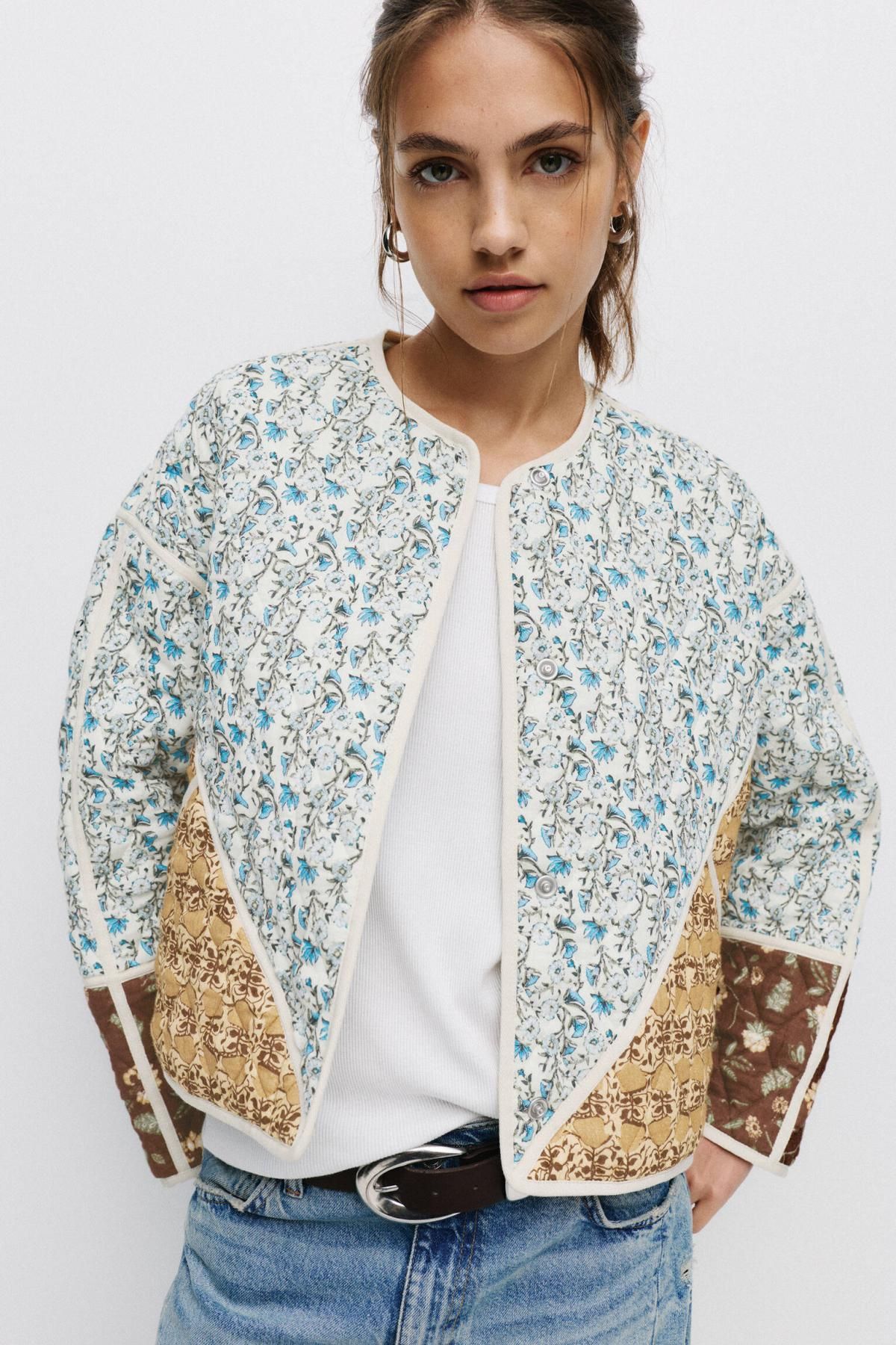 풀앤베어 멀티컬러 패치워크 숏 패딩 재킷 7700/351 MEDIUM BLUE - 상세 이미지 3