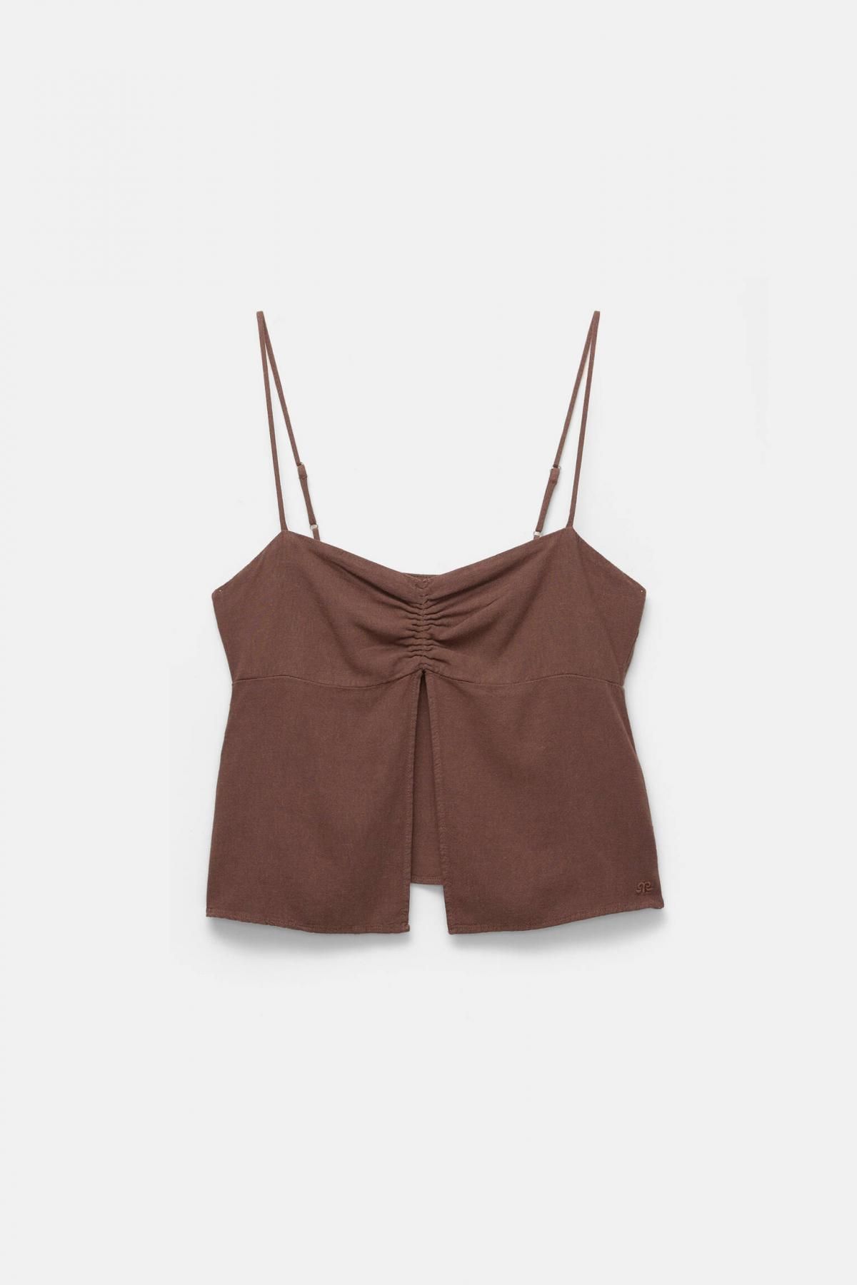 풀앤베어 브라운 린넨블렌드 스트랩 탑 7472/365 BROWN - 상품 이미지