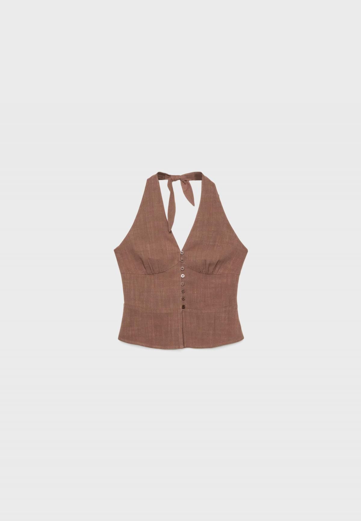 스트라디바리우스 린넨블렌드 버튼업 홀터넥 민소매 베스트 2022/589 BROWN - 상품 이미지