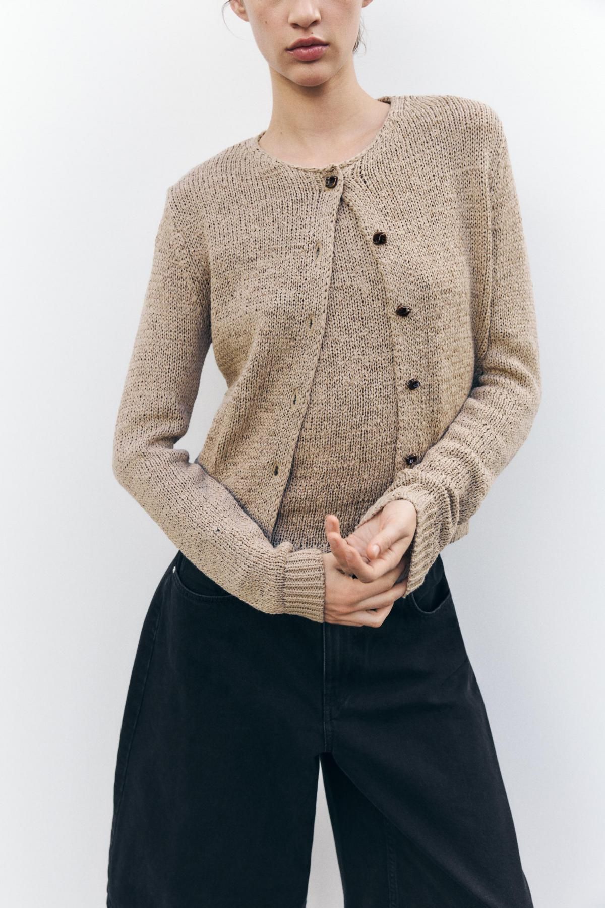 자라 라운드넥 니트 카디건 2893/026 SAND/BROWN - 상세 이미지 3