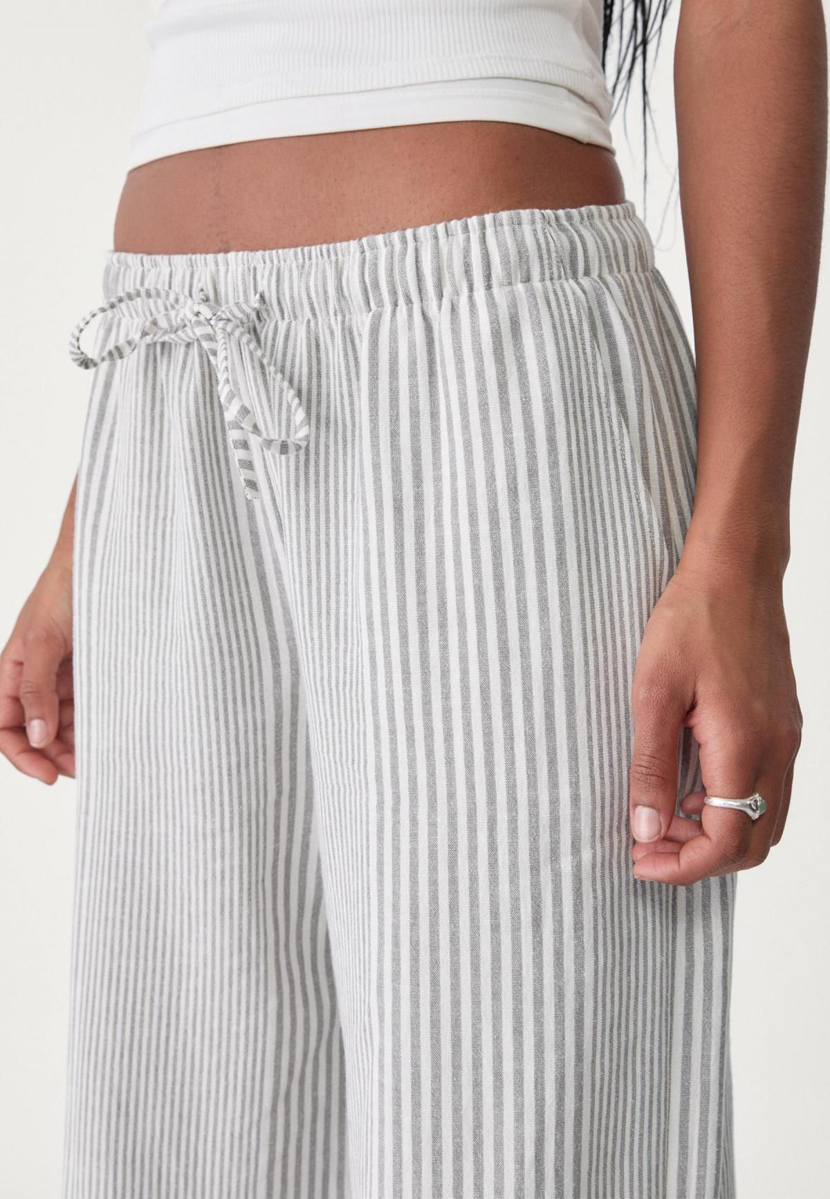 스트라디바리우스 스트라이프 린넨블렌드 와이드 밴딩팬츠 7255/455 GREY - 상세 이미지 2