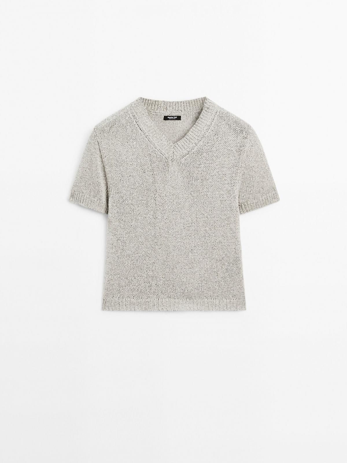 마시모두띠 브이넥 라이트그레이 코튼블렌드 반팔니트 5760/679 PALE GREY - 메인 이미지