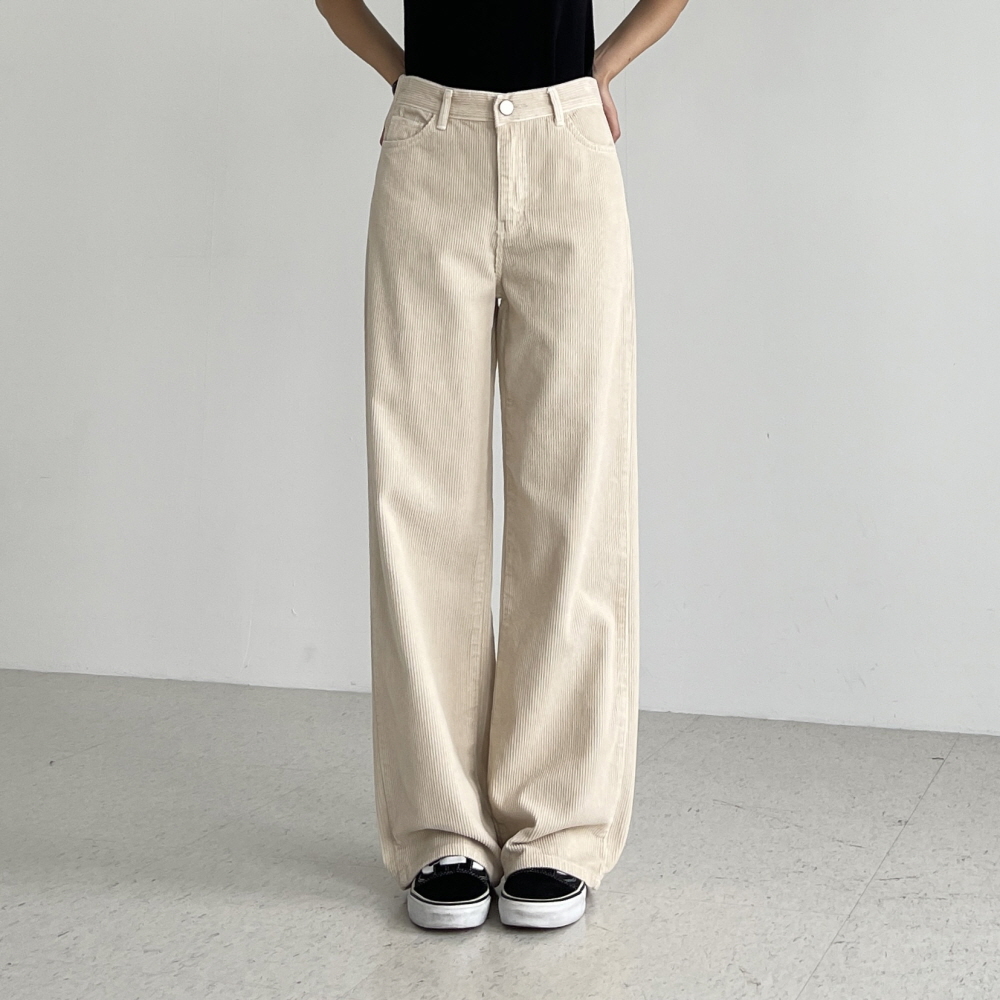 코듀로이팬츠 여성가을바지 세미와이드 뒷밴딩 일자 통바지 누브 골덴팬츠 - 상세 이미지 4