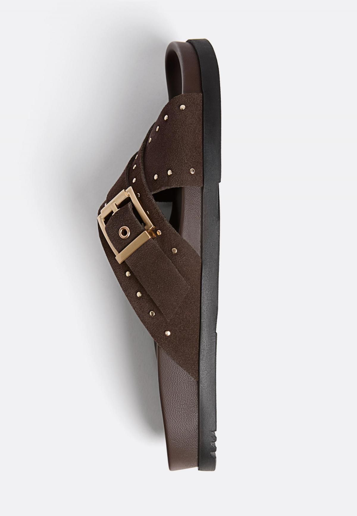 스트라디바리우스 브라운 스터드 레더 크로스 스트랩 슬라이드 샌들 9798/678 BROWN - 상세 이미지 4