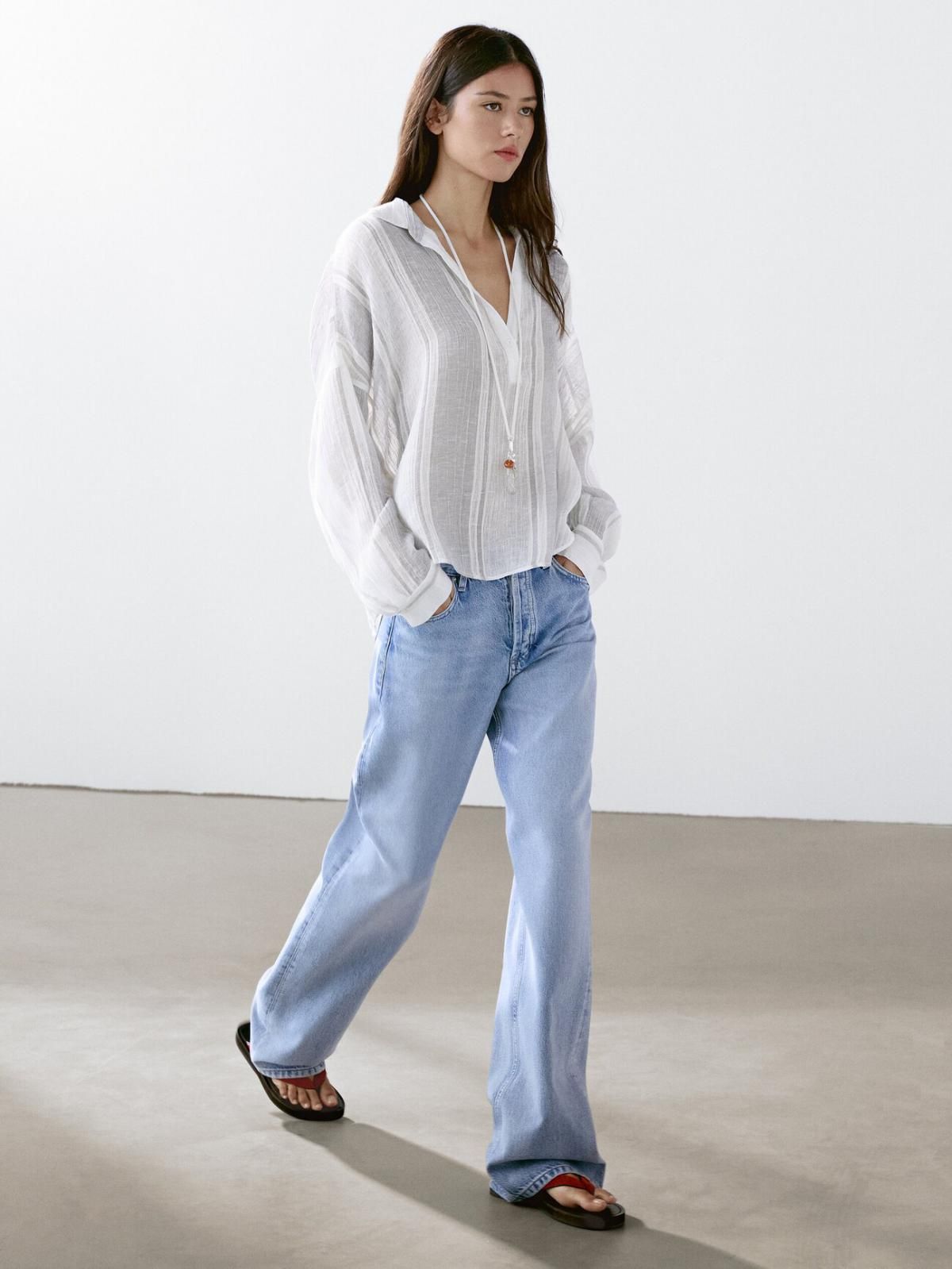마시모두띠 스트라이프 린넨 블렌드 루즈핏 블라우스 5101/702 WHITE - 상세 이미지 5