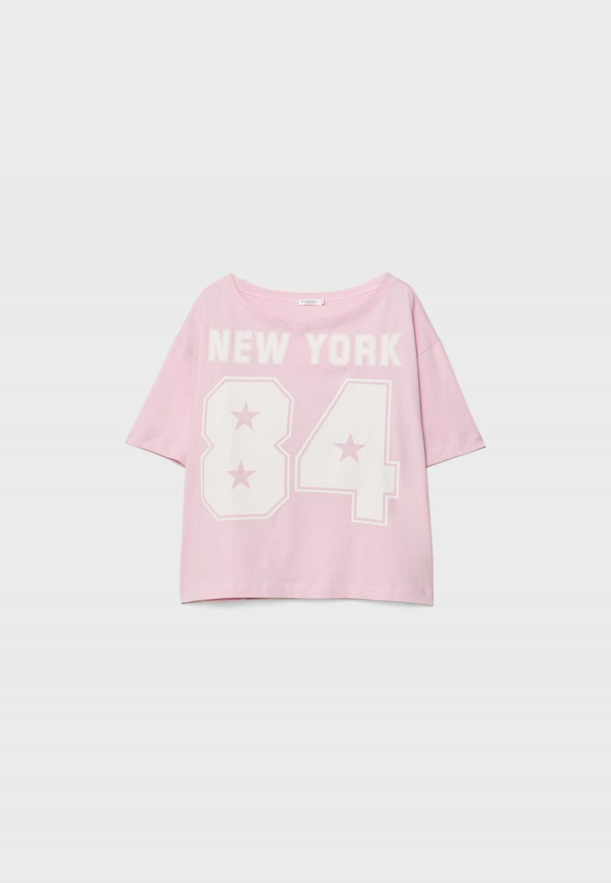 스트라디바리우스 오버핏 프린트 보트넥 반팔 티셔츠 8704/627 PASTEL PINK - 상품 이미지