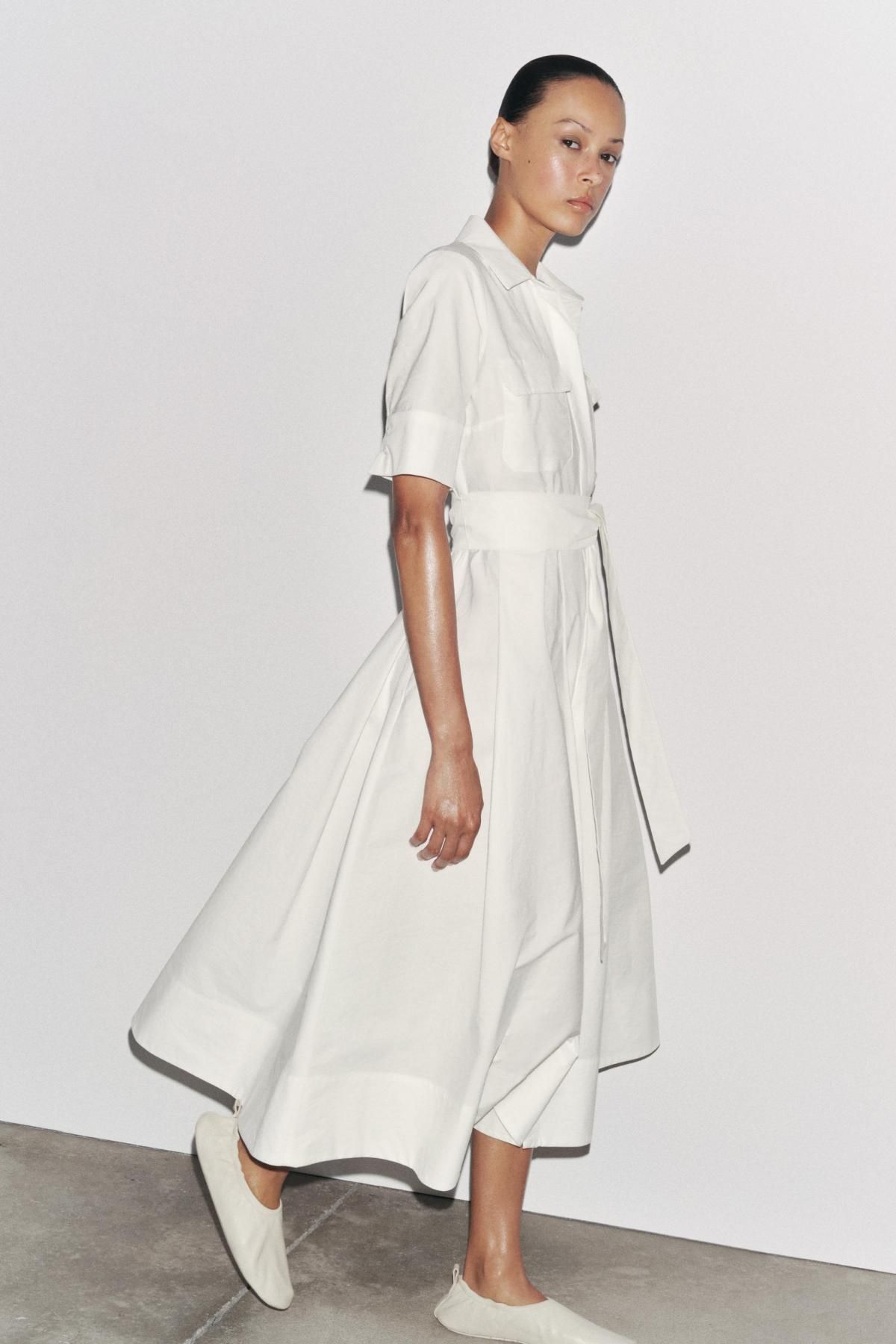 자라 미니멀 테크니컬 포플린 미디 원피스 2640/325 OYSTER-WHITE - 상세 이미지 2